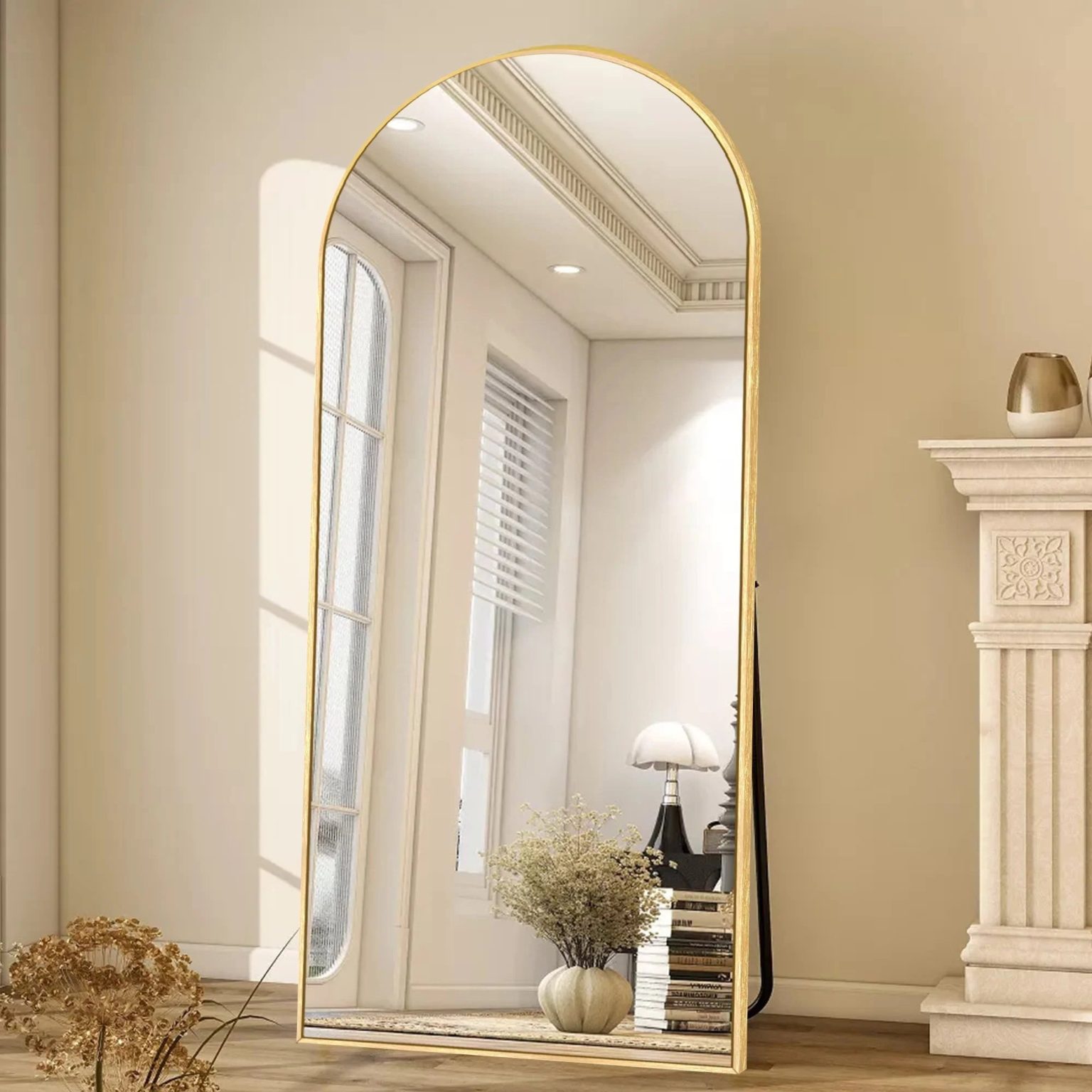 ZenVora Modern Arched Full Length Floor Mirror, Aluminum Alloy Frame Standing Full Body Mirror