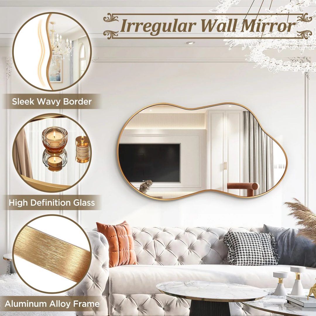 ZenVora Asymmetrical Irregular Wall Mirror, Modern Decorative Accent Mirror for Living Room, Bedroom and Entryway