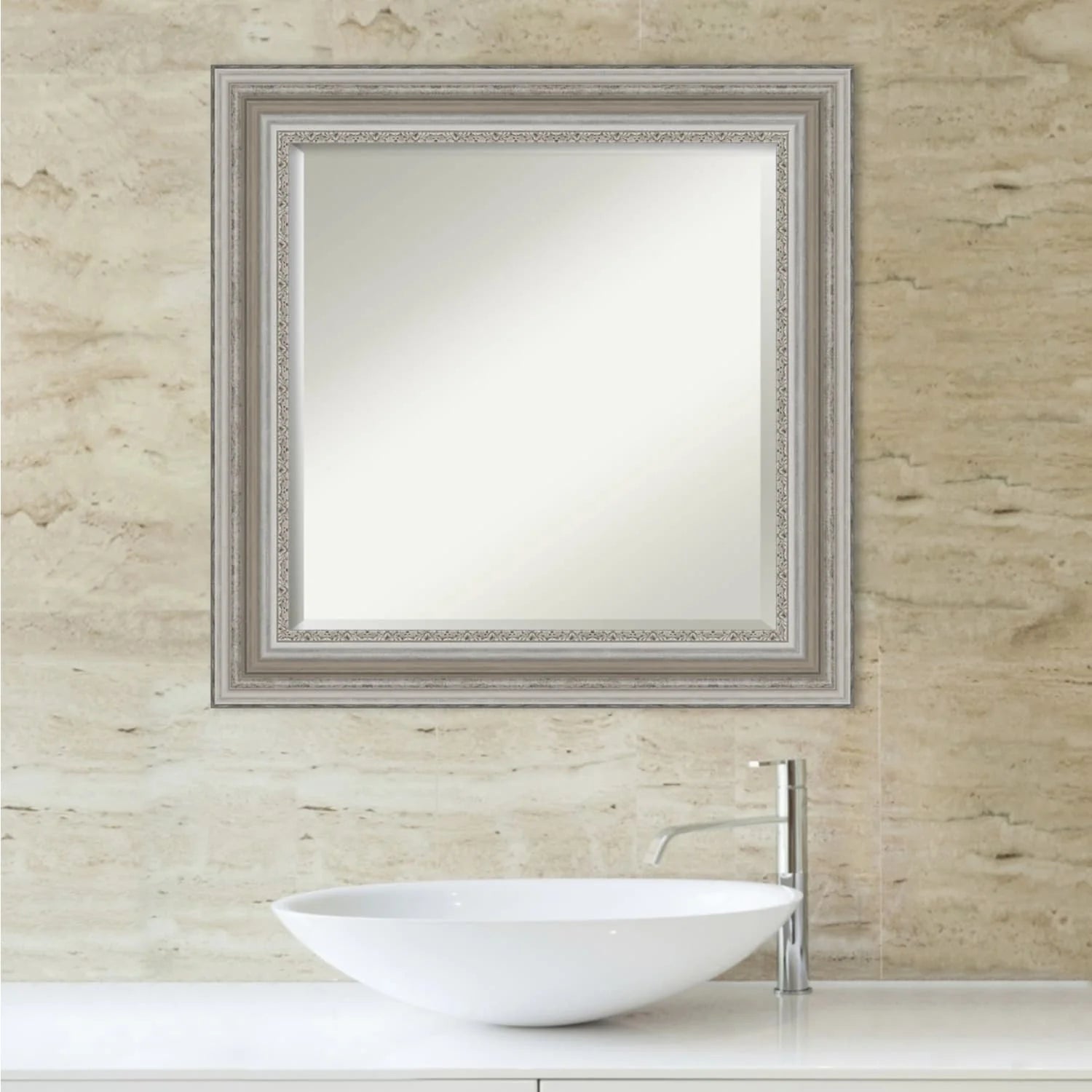 ZenVora Beveled Bathroom Wall Mirror, Silver Frame Decorative Vanity Mirror for Bathroom, Bedroom and Entryway