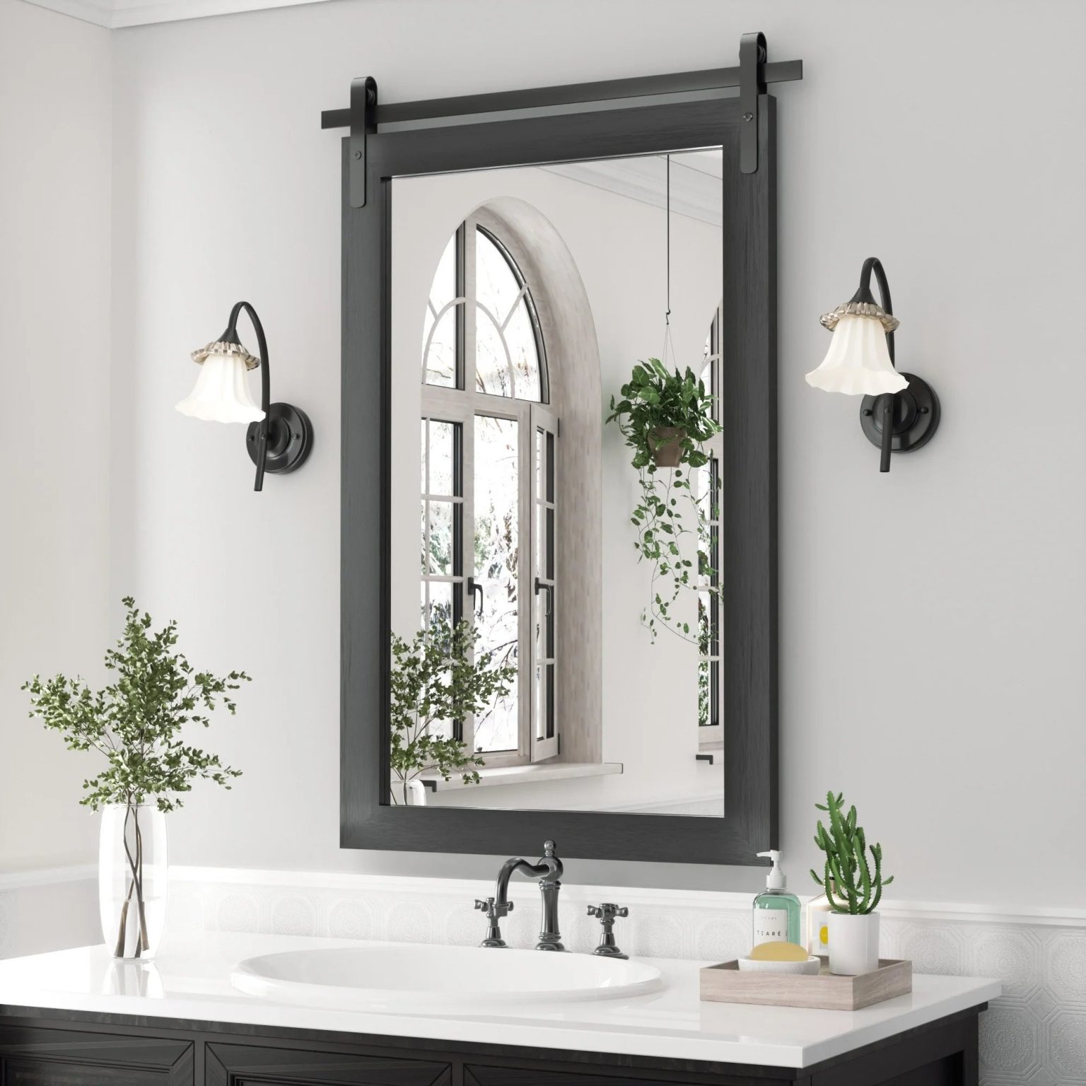 ZenVora Modern Rectangular Wall Mirror with Wood Frame, Bathroom and Barn Door Mirror, Multiple Sizes