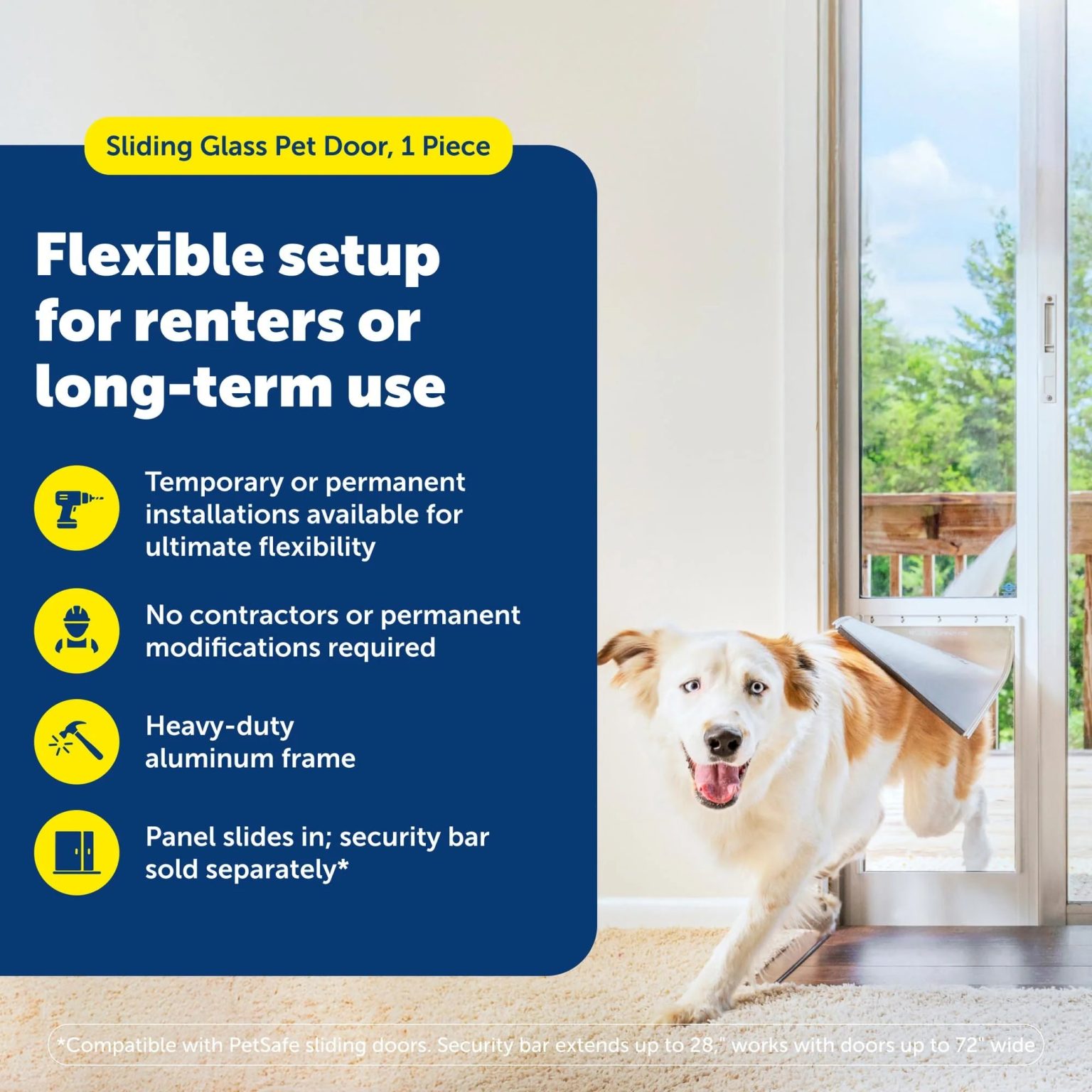 ZenVora Sliding Glass Pet Door, No-Cut DIY Installation for Renters, Apartments and Rental Homes