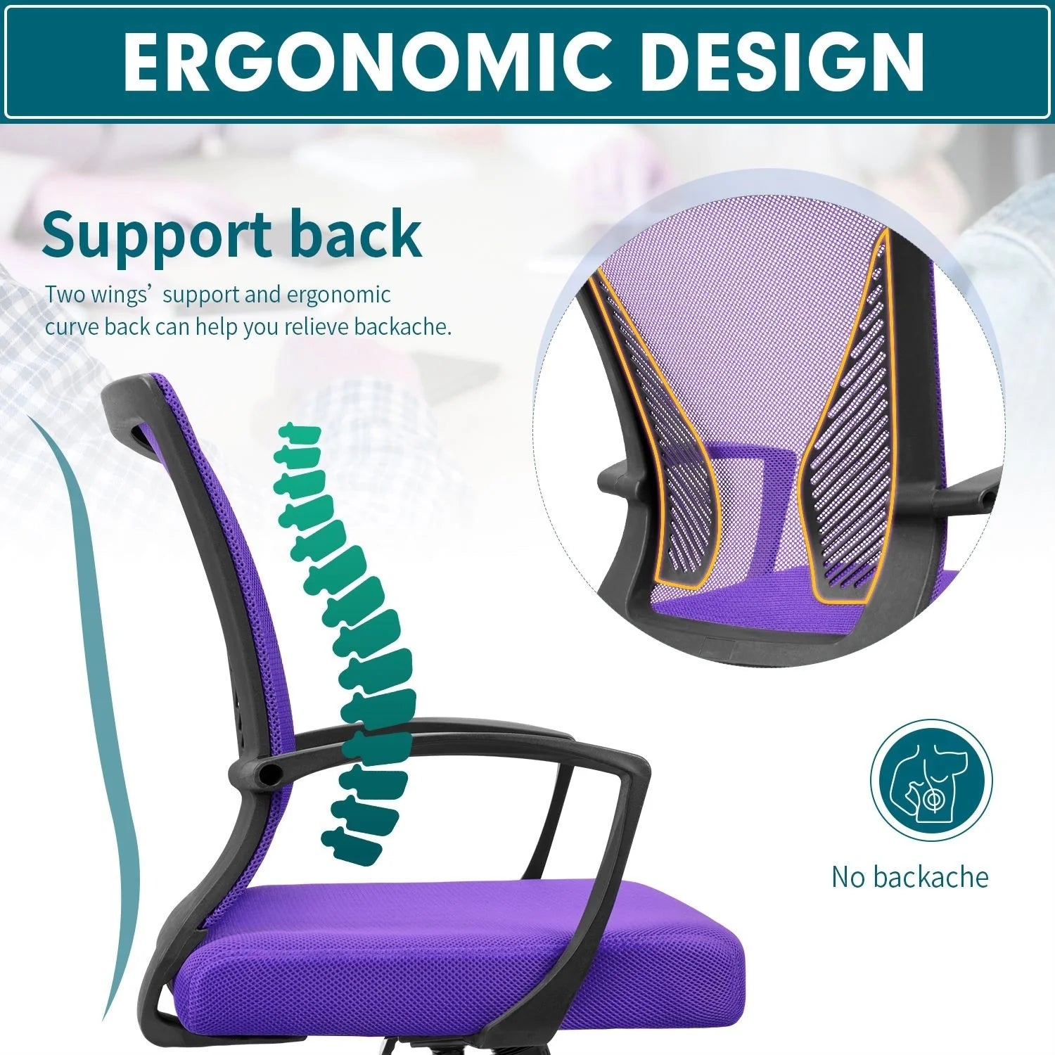 ZenVora Ergonomic Mesh Office Chair with Lumbar Support, Breathable Computer Desk Chair