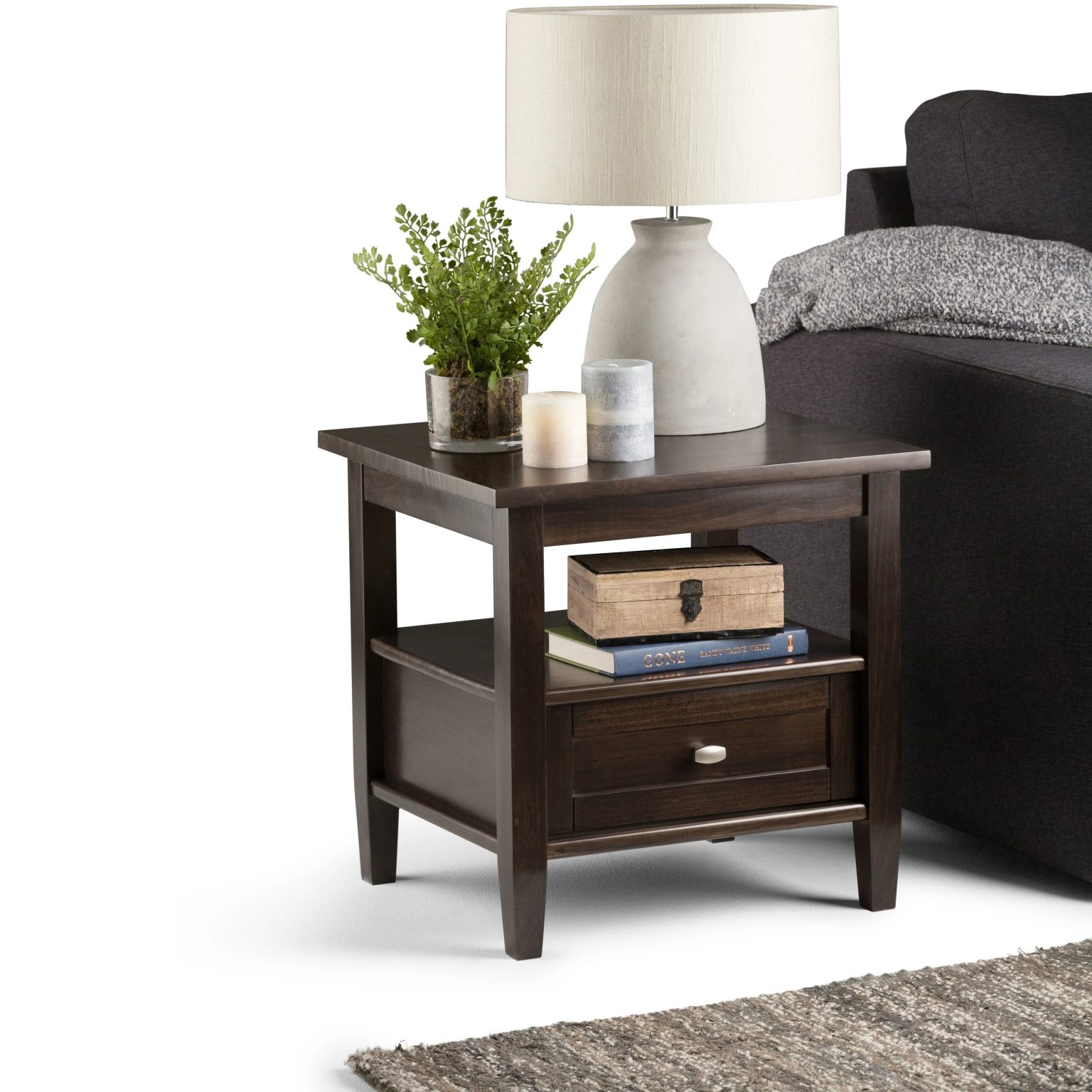 ZenVora 20 Inch Wide Solid Wood Rectangle End Table, Transitional Side Table