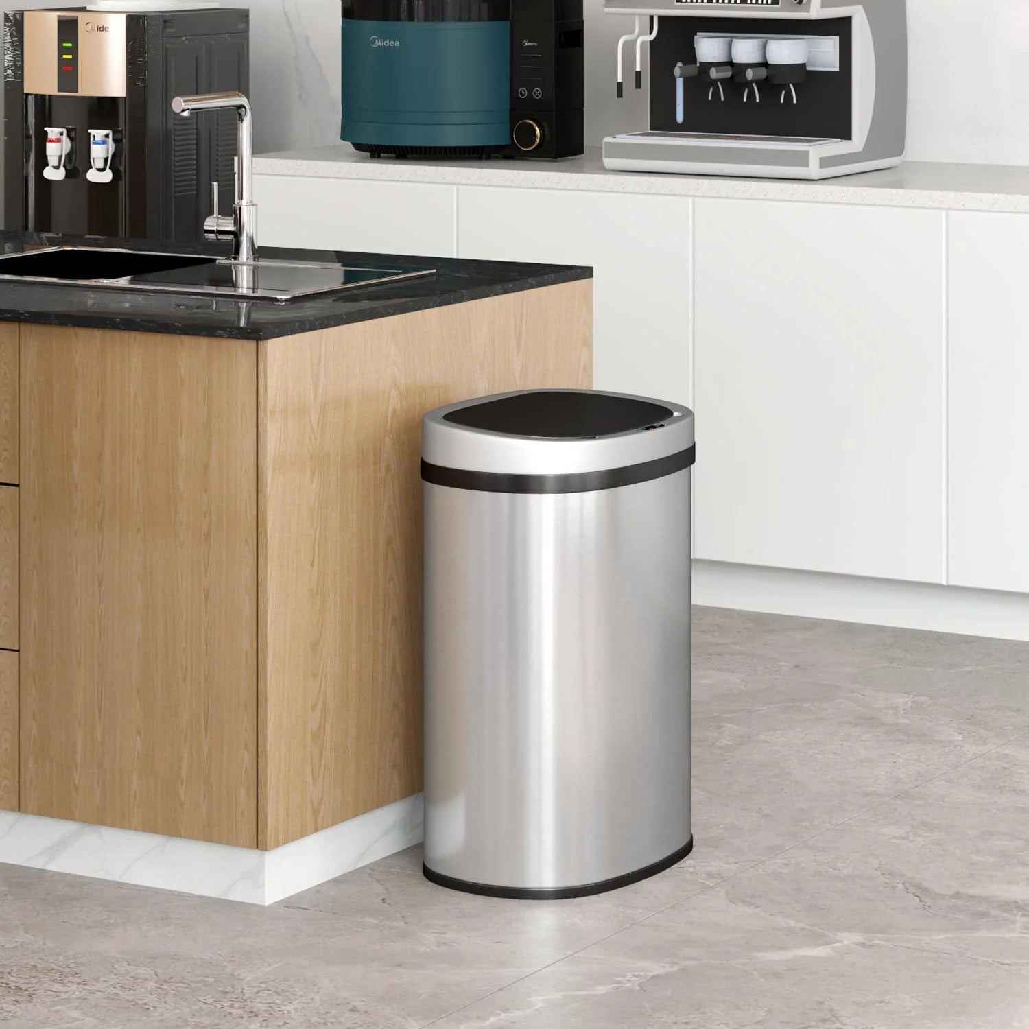 ZenVora 13 Gallon Automatic Kitchen Trash Can with Lid, Touchless Motion Sensor Garbage Bin