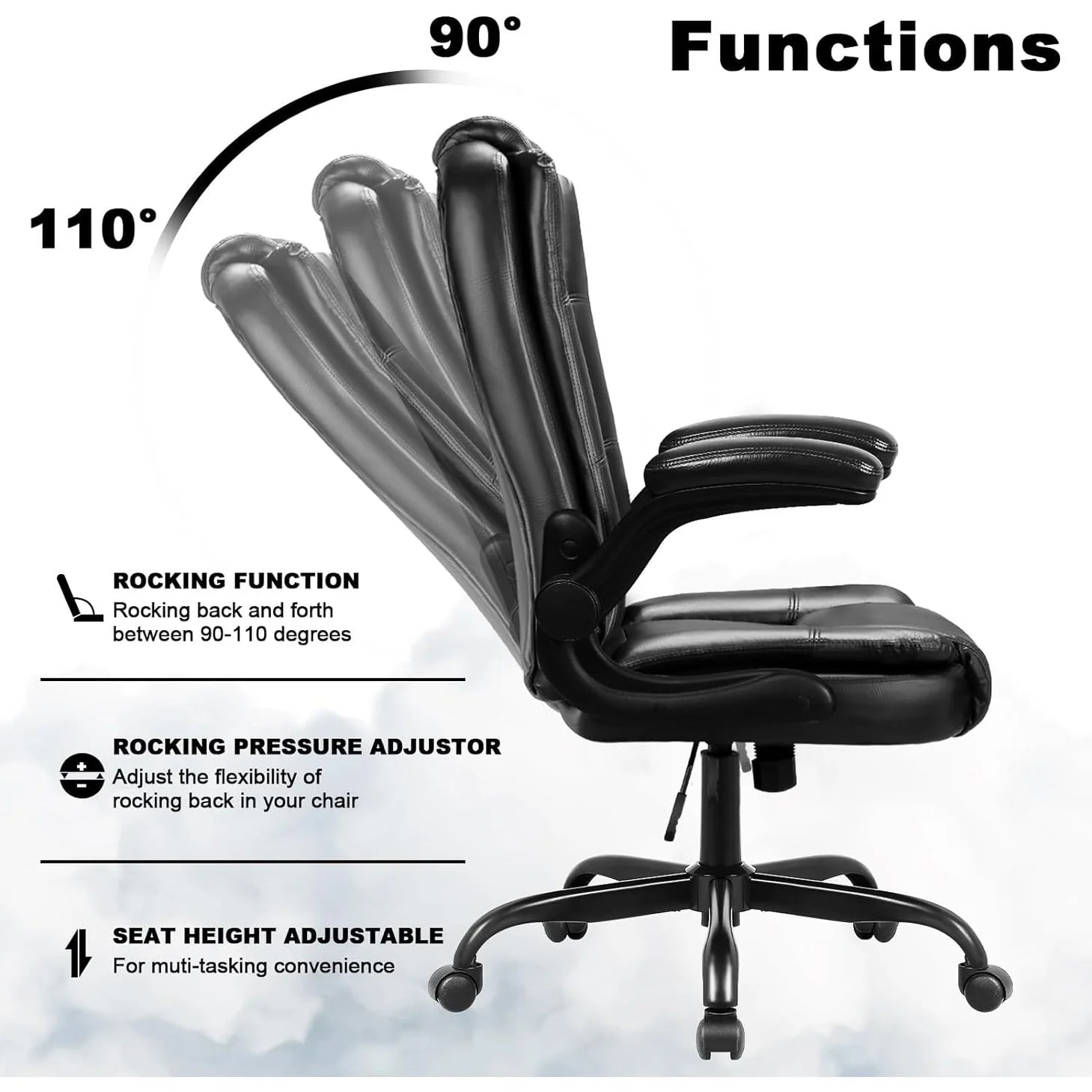 ZenVora Big and Tall Ergonomic Office Chair, High Back Leather Executive Computer Chair with Padded Flip-Up Arms