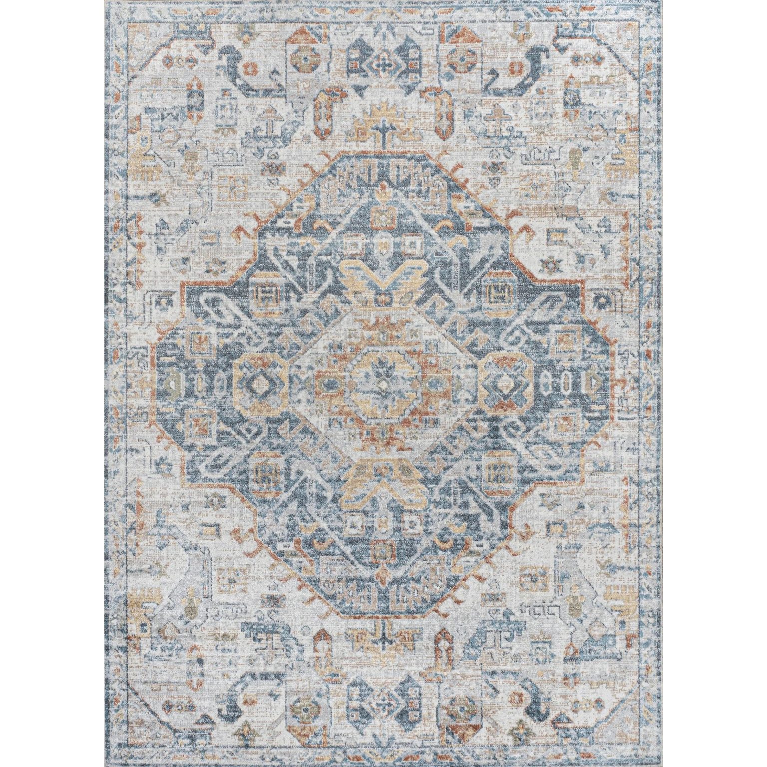 ZenVora Bohemian Medallion Low-Pile Machine-Washable Area Rug, Cream and Terra
