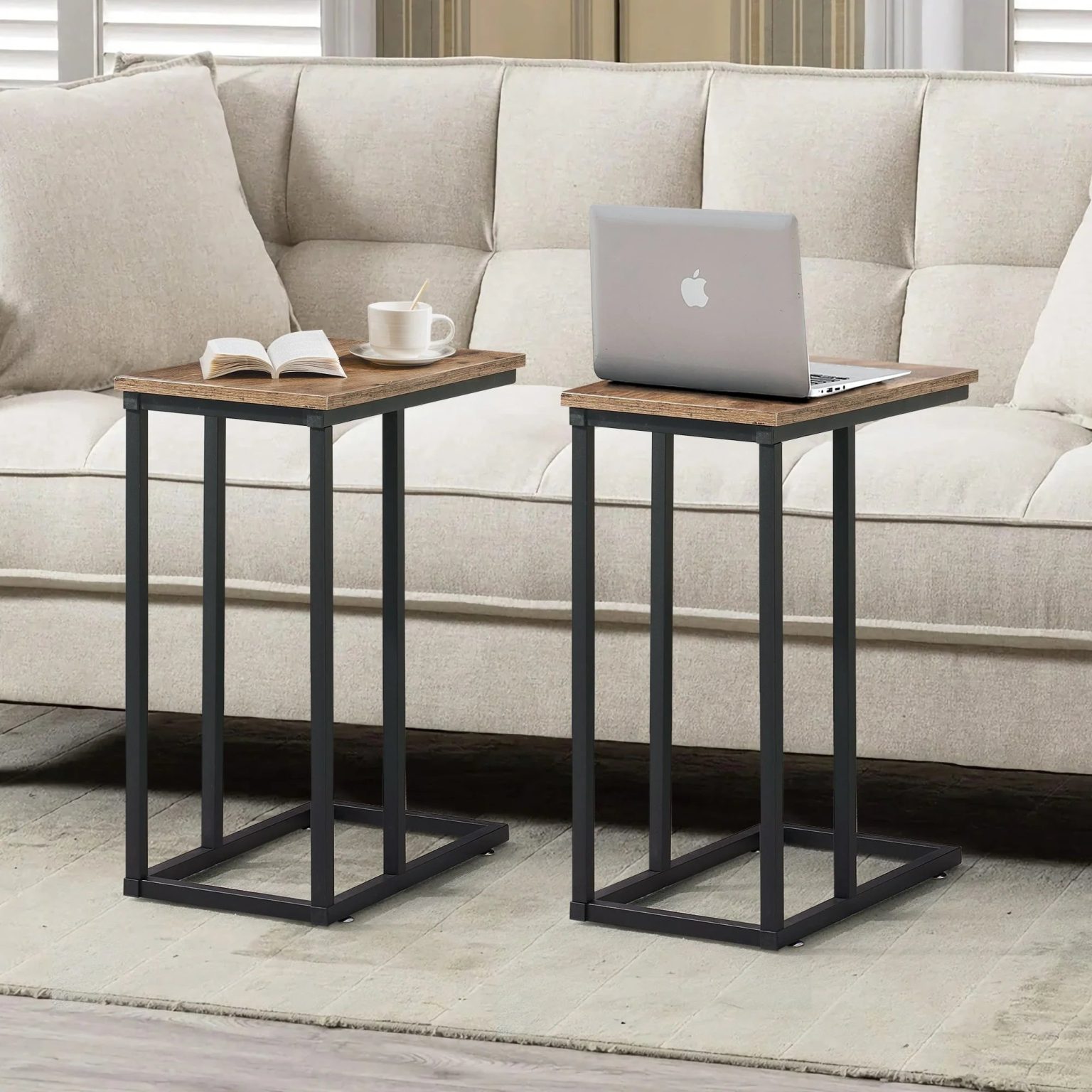 ZenVora Set of 2 C-Shaped Sofa Side Tables, Small End Tables for Living Room, Bedside and TV Tray