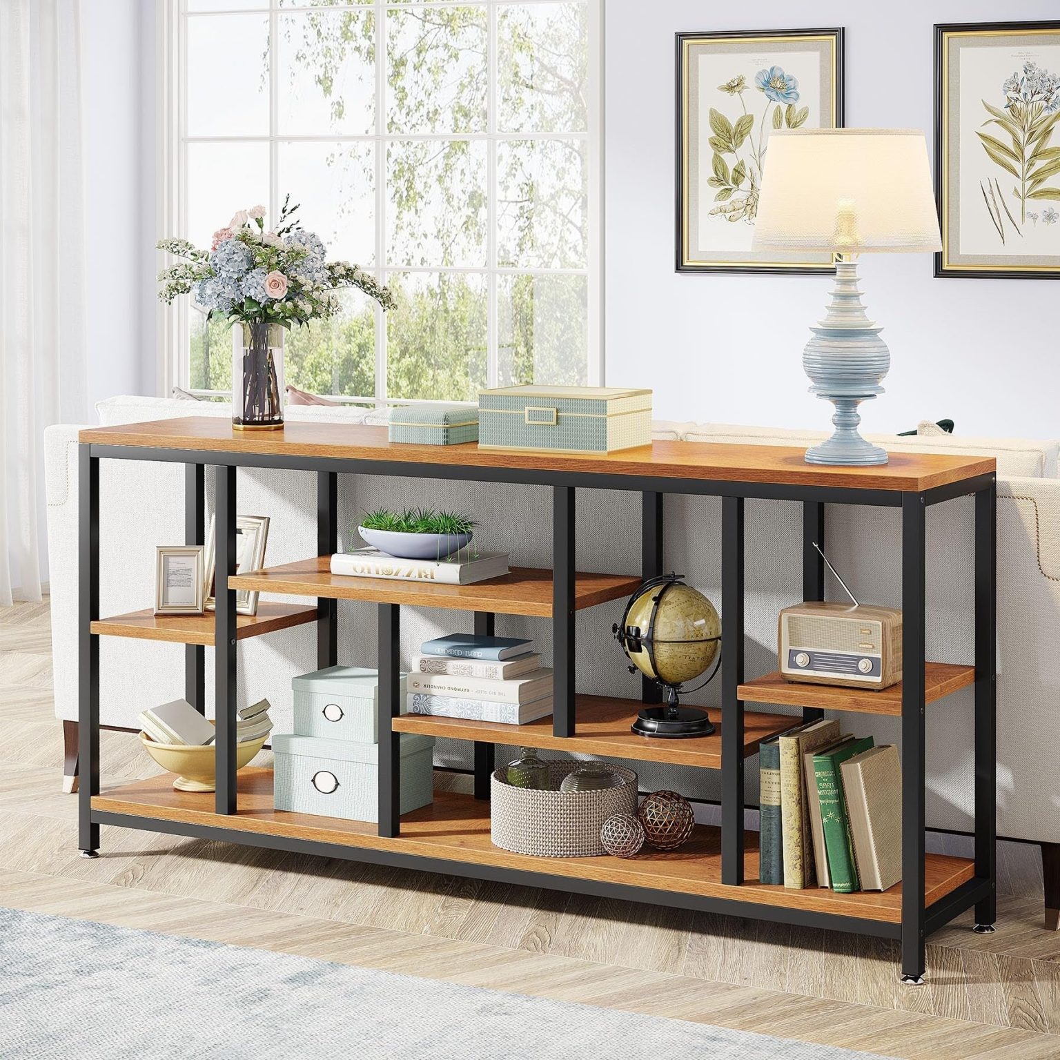 ZenVora 70.9 Inch Console Sofa Table with Storage, 3-Tier Entryway Table for Hallway