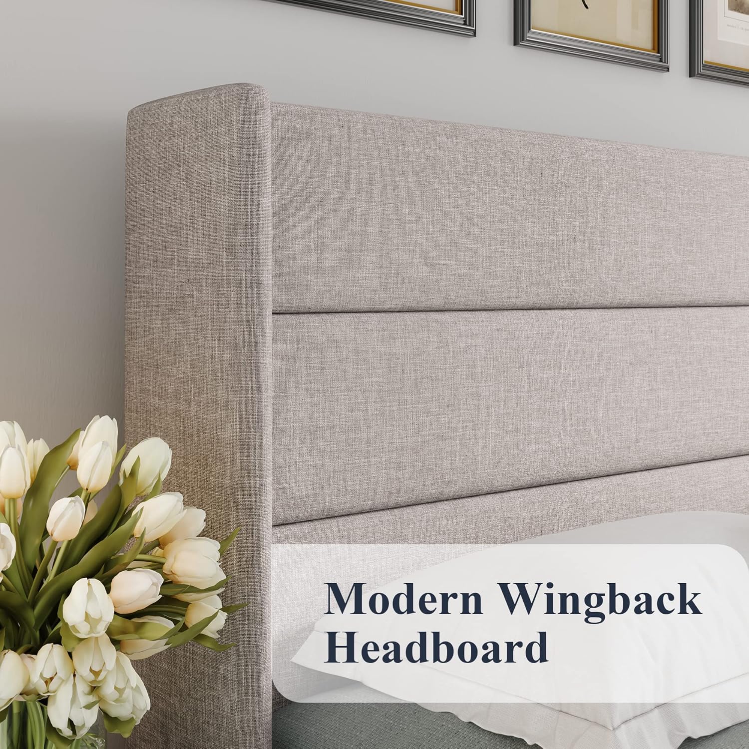 ZenVora Queen Size Lift Up Storage Bed with Wingback Headboard, Upholstered Platform Bed Frame with Hidden Storage