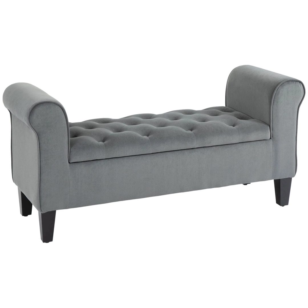 ZenVora Button-Tufted Storage Ottoman Bench, Upholstered Bed Bench with Rolled Armrests for Bedroom, Living Room and Hallway