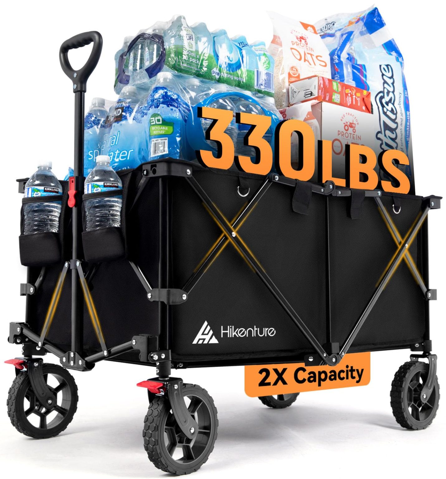 ZenVora 330LBS Heavy Duty Collapsible Wagon Cart, All-Terrain Folding Utility Beach Wagon with Adjustable Handle for Garden, Outdoor, Shopping