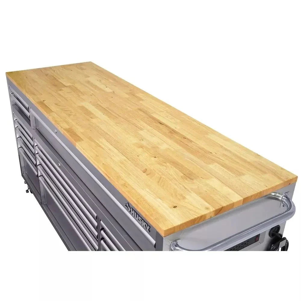ZenVora 72 in 18-Drawer 24 in. D Mobile Workbench with Solid Wood Top Stainless Steel