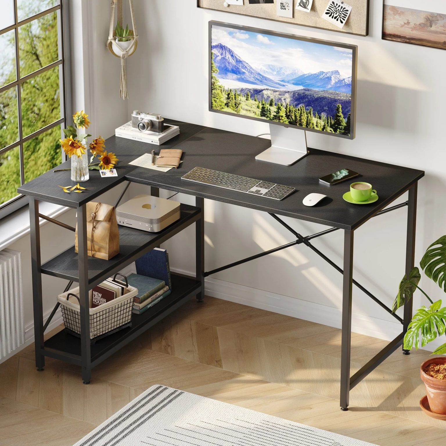 ZenVora Small L Shaped Computer Desk with Storage Shelves, Compact Corner Workstation for Home Office and Study