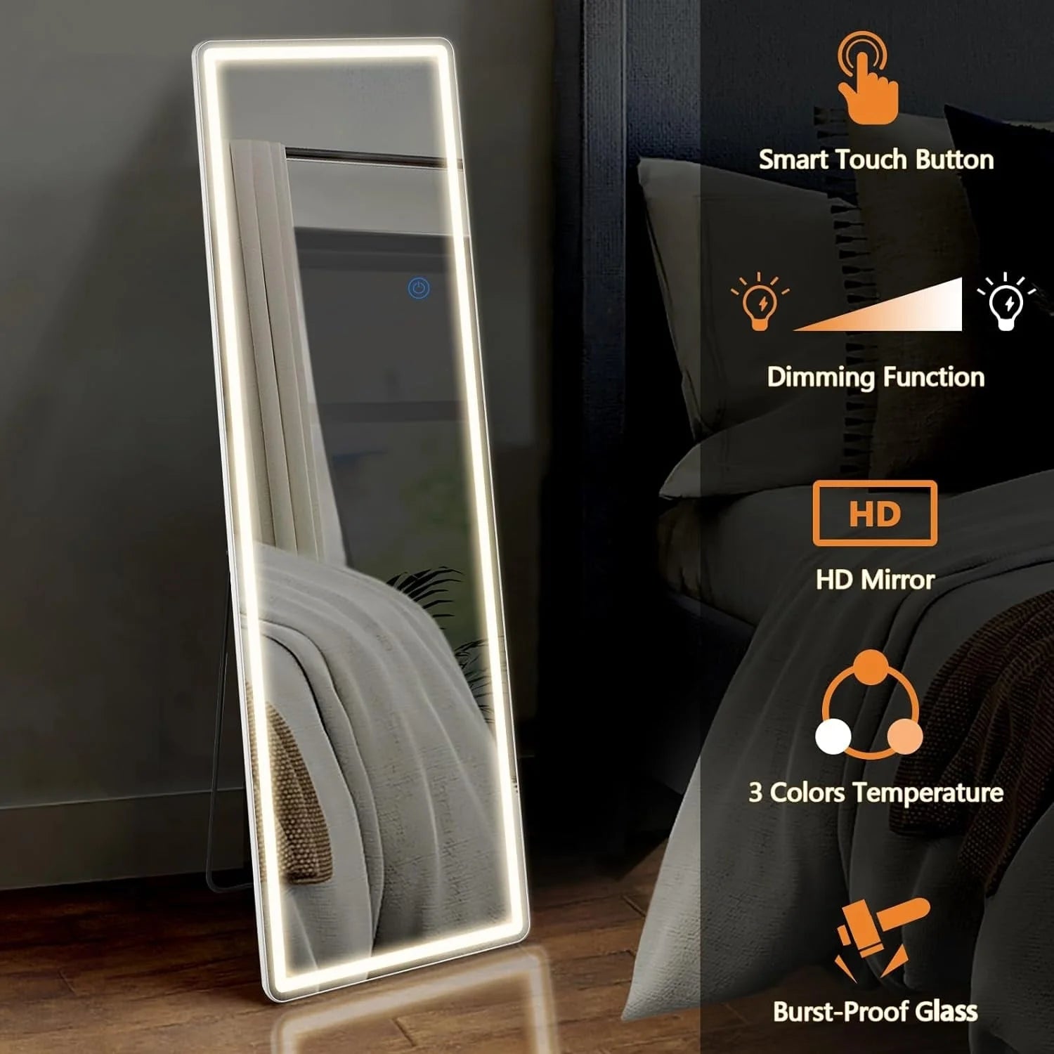 ZenVora 64 x 21 Inch Full Length LED Floor Mirror with Stand, Full Body Wall Mounted Mirror