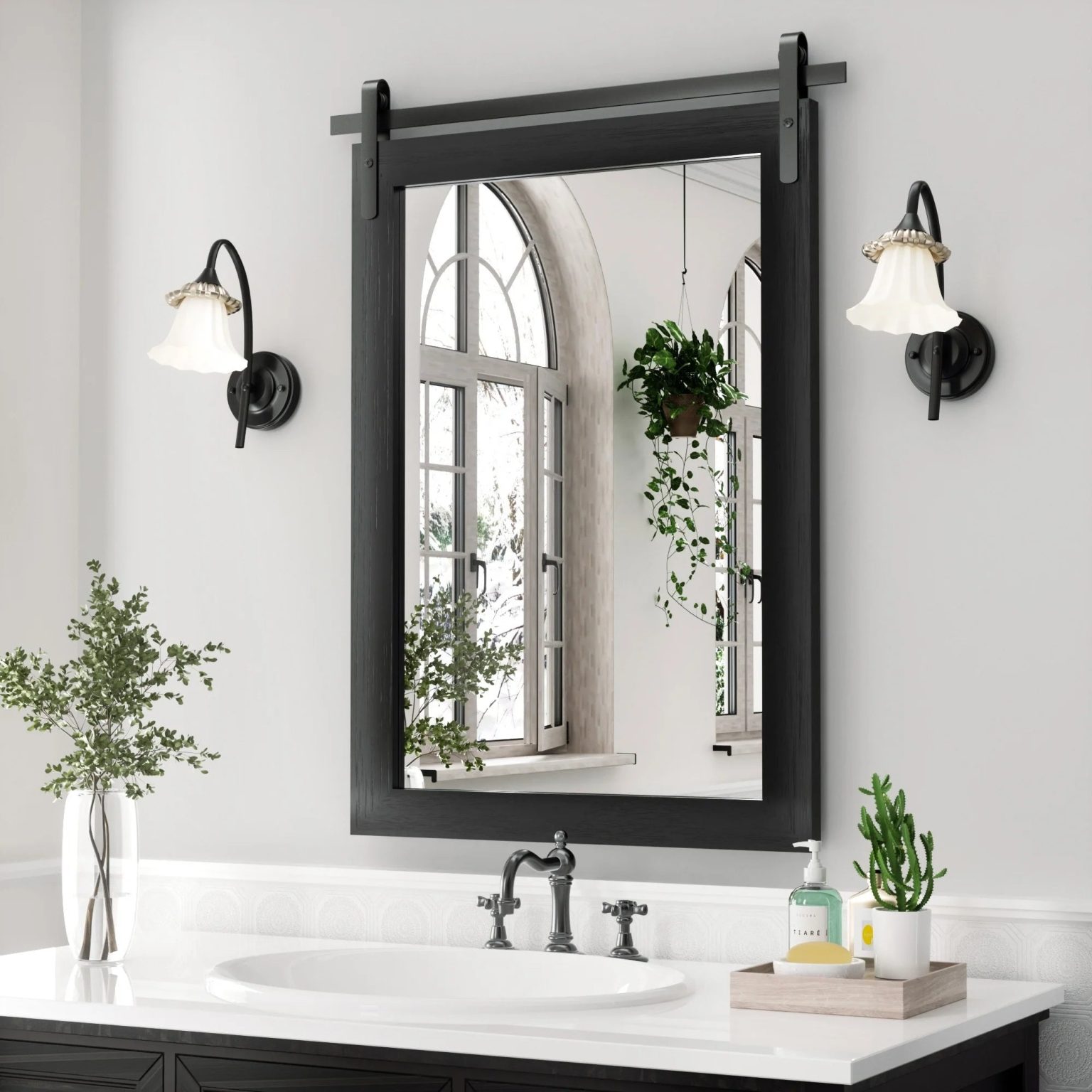 ZenVora Modern Rectangular Wall Mirror with Wood Frame, Bathroom and Barn Door Mirror, Multiple Sizes