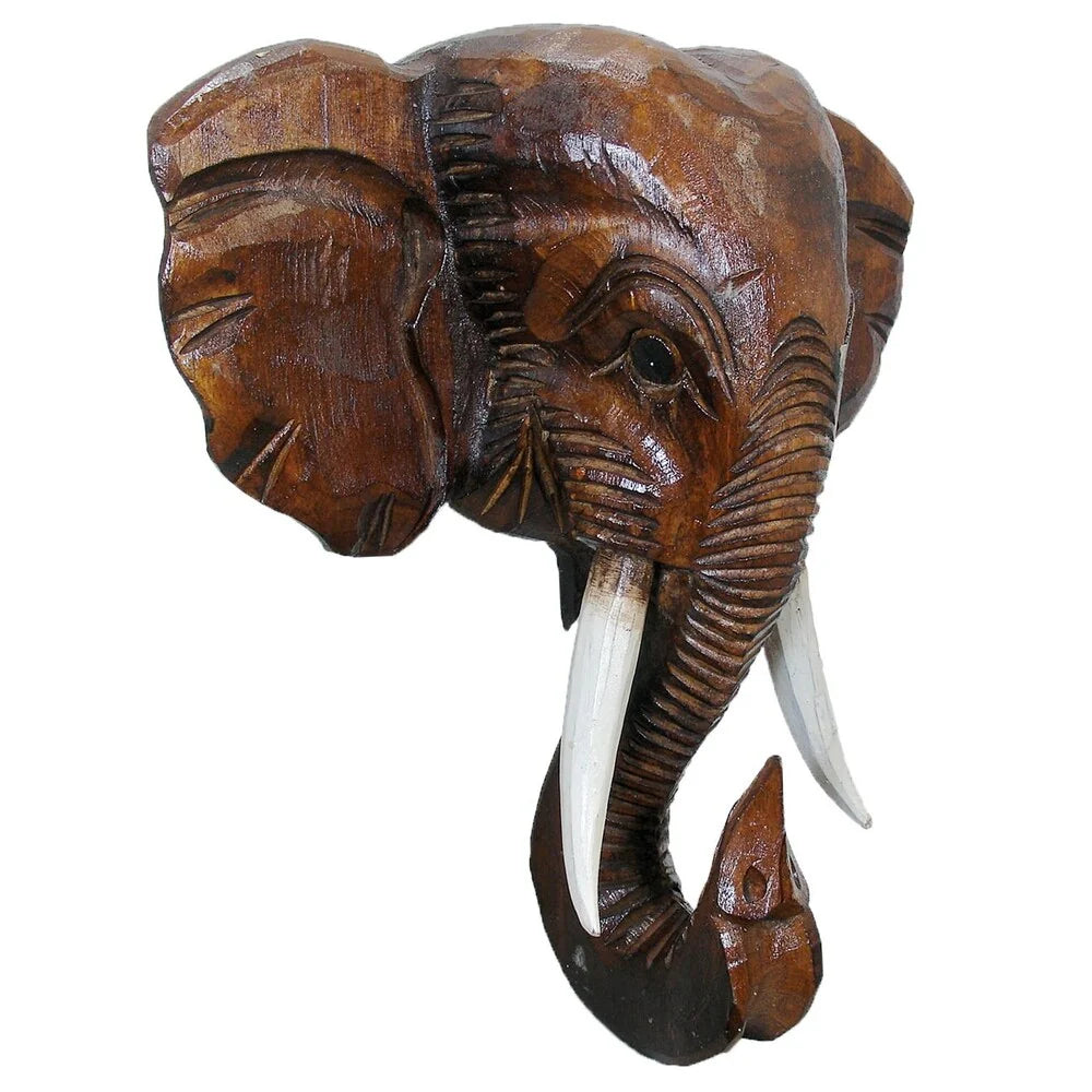 ZenVora Wooden Elephant Head Wall Decor, Decorative Animal Sculpture Wall Art for Living Room, Bedroom and Home Decoration