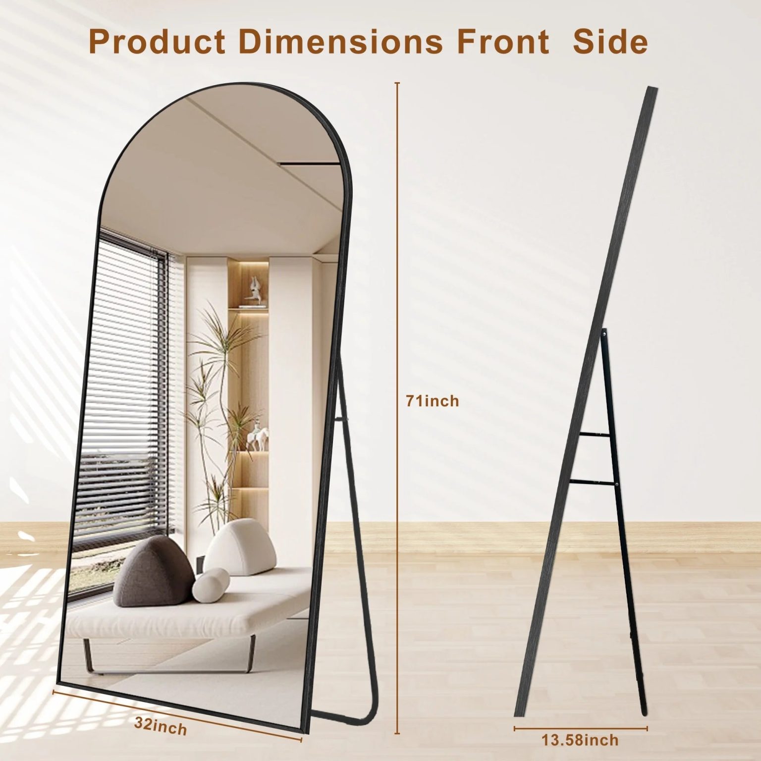 ZenVora Modern Arched Full Length Floor Mirror, Aluminum Alloy Frame Standing Full Body Mirror