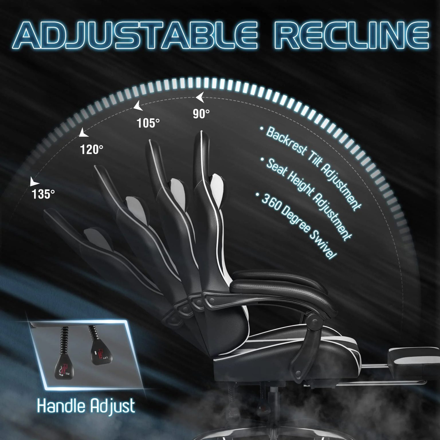ZenVora Ergonomic Gaming Chair with Footrest and Massage Support, Reclining Computer Chair for Gaming Room and Home Office
