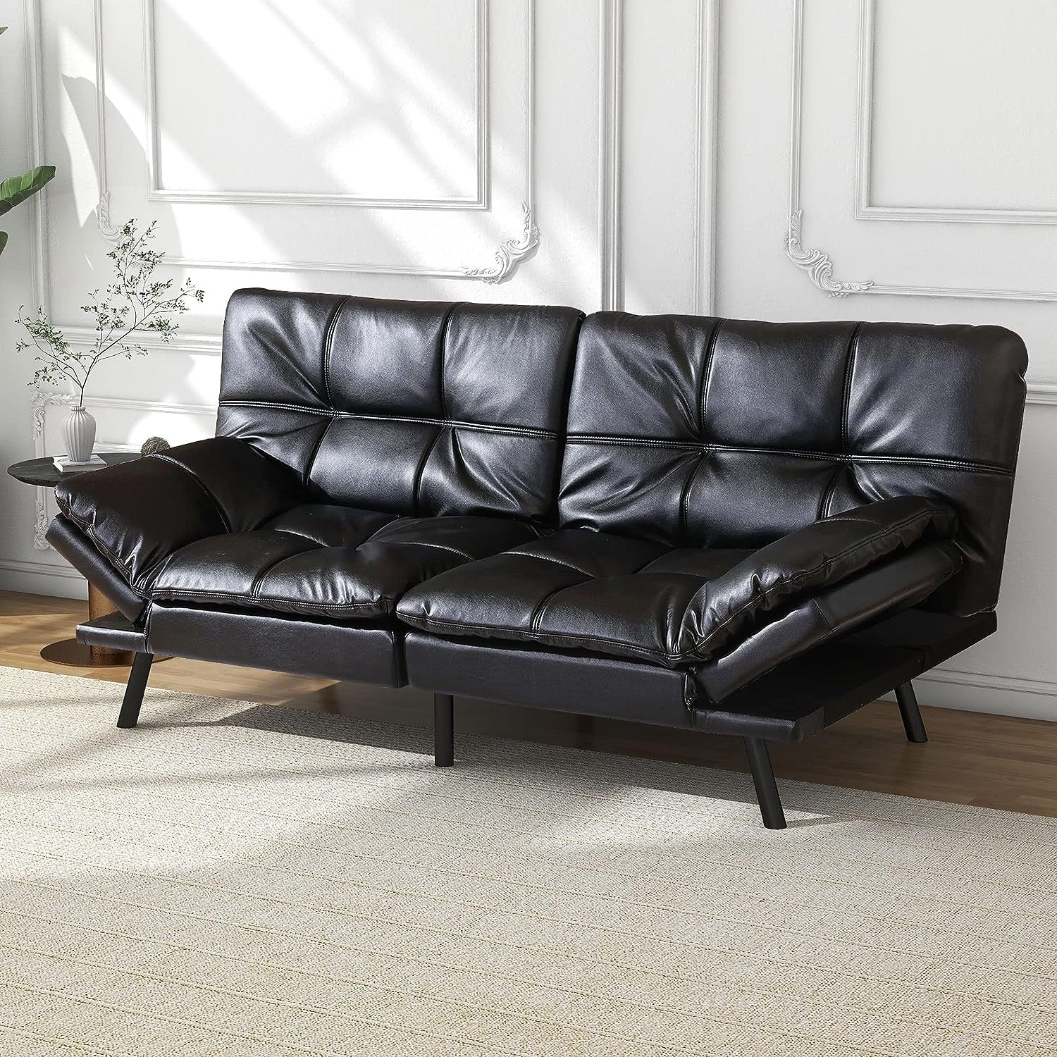 ZenVora Convertible Futon Sofa Bed with Memory Foam, Foldable Loveseat Sleeper with Adjustable Armrests