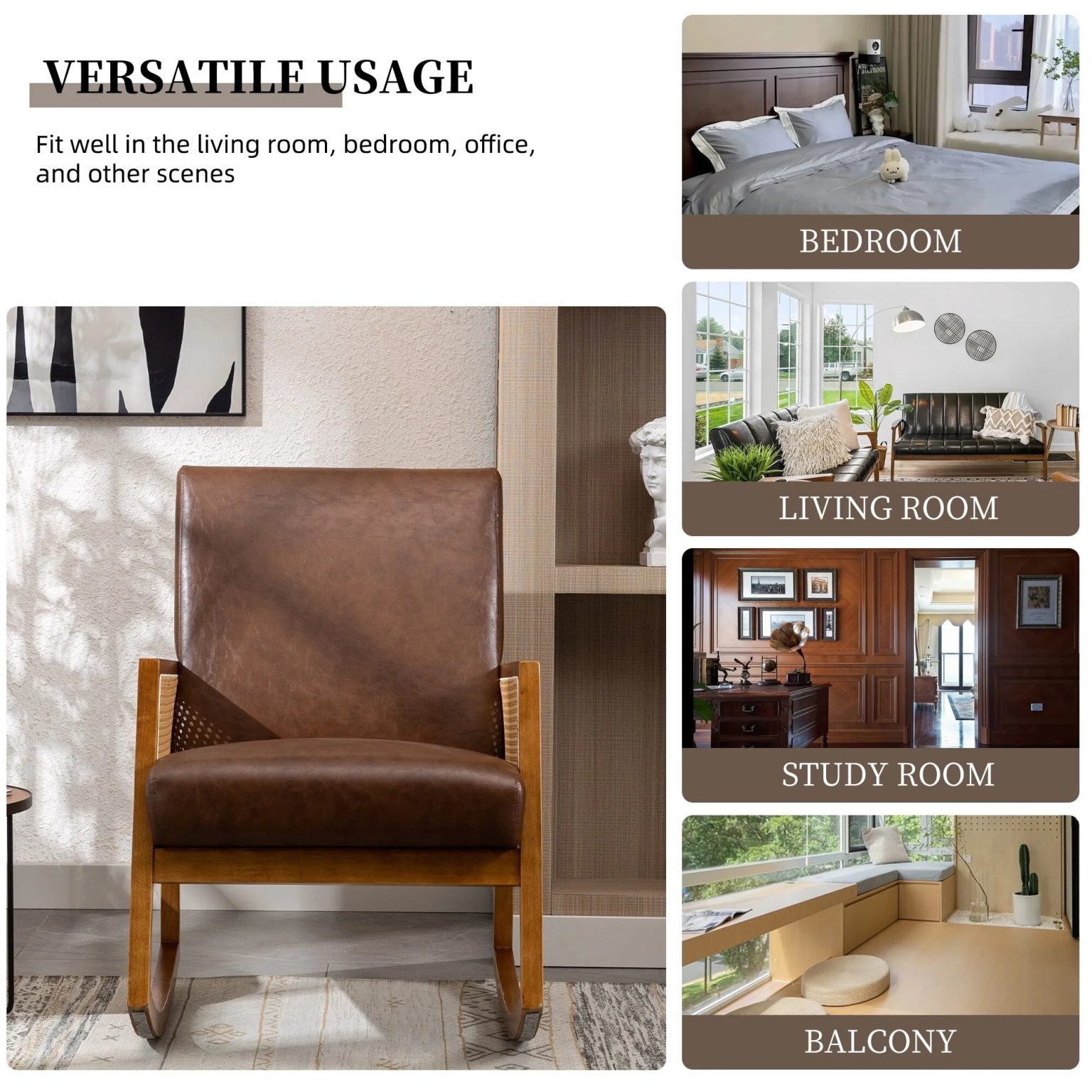 ZenVora Upholstered Tall Back Rocking Chair, Smooth Gliding Accent Armchair for Comfortable Living Room Seating