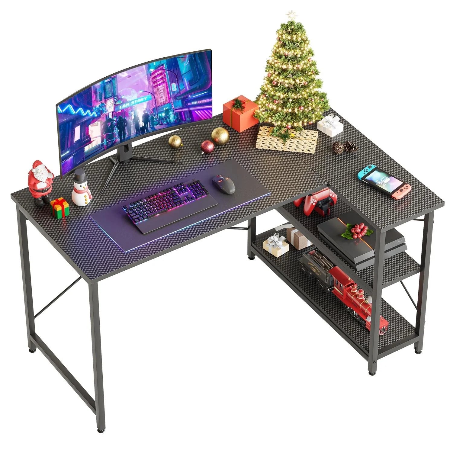 ZenVora Small L Shaped Computer Desk with Storage Shelves, Compact Corner Workstation for Home Office and Study