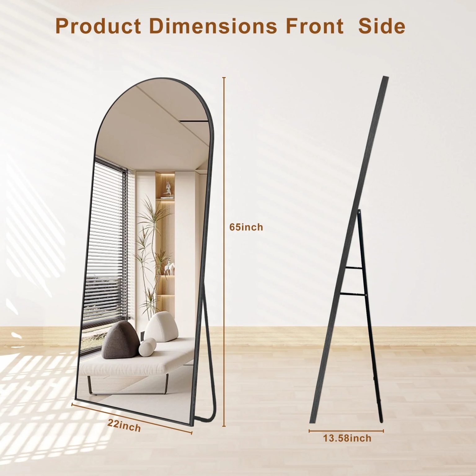 ZenVora Modern Arched Full Length Floor Mirror, Aluminum Alloy Frame Standing Full Body Mirror