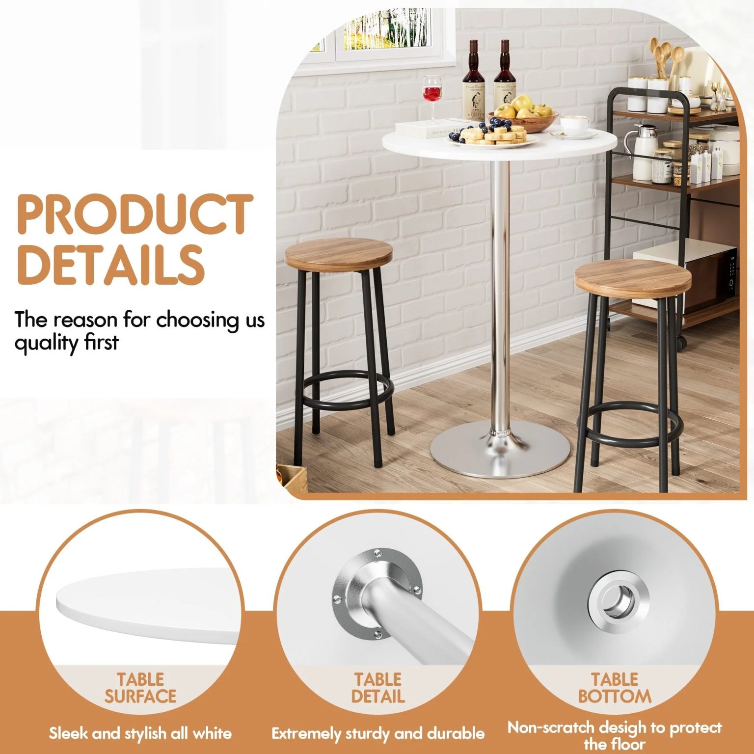 ZenVora Round Bistro Pub Table, Bar Height Cocktail Table with Metal Base and MDF Top, 23.8 Inch
