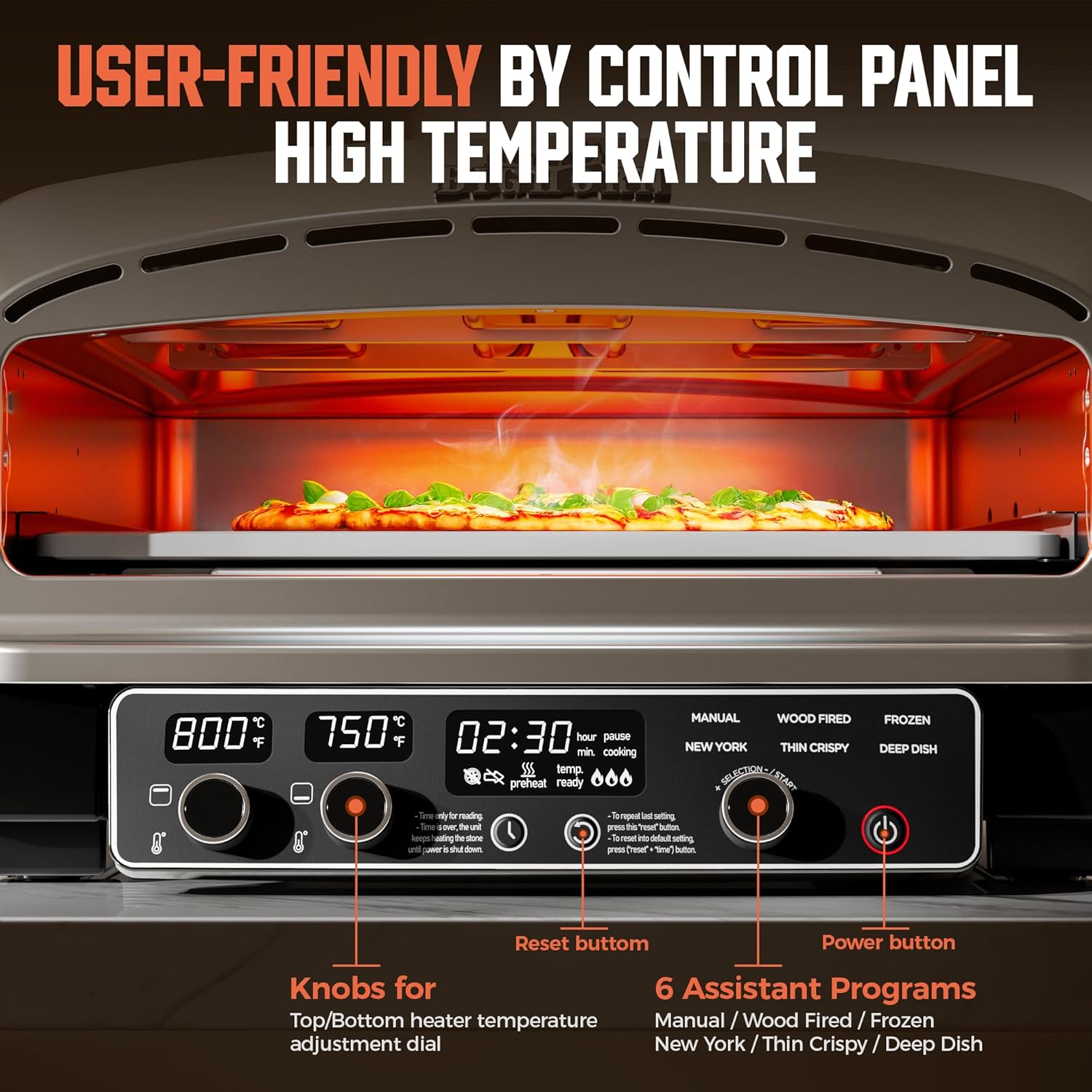 ZenVora 14-Inch Countertop Electric Pizza Oven, Stainless Steel