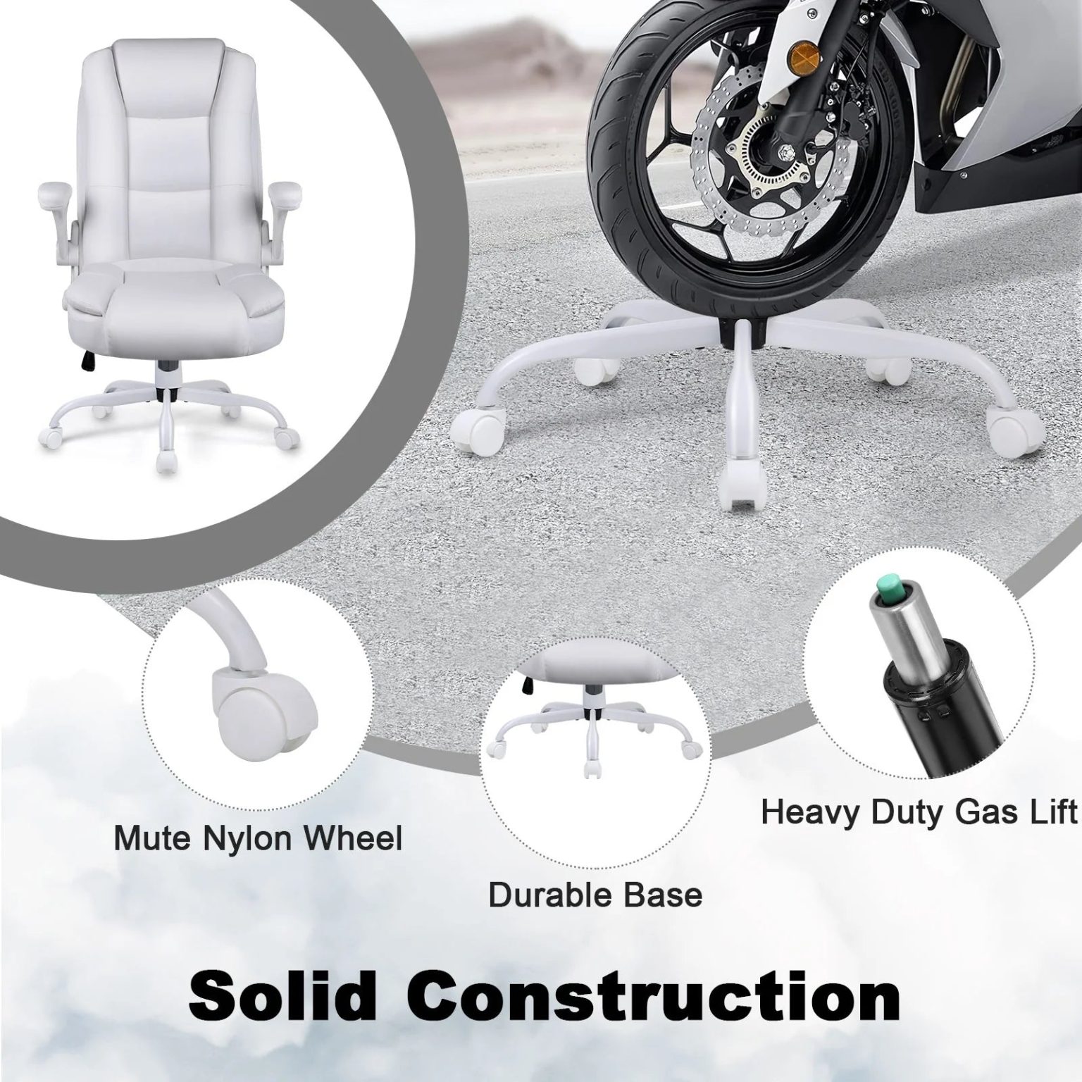 ZenVora Big and Tall Ergonomic Office Chair, High Back Leather Executive Computer Chair with Padded Flip-Up Arms