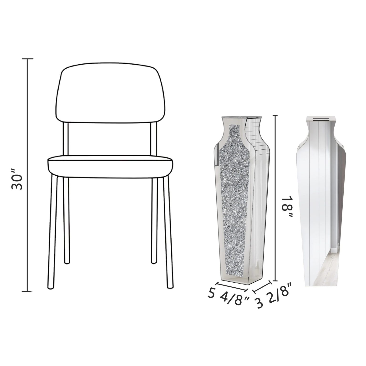 ZenVora Tall Crushed Diamond Floor Vase, Luxury Decorative Crystal Accent Vase for Living Room, Bedroom and Home Decor