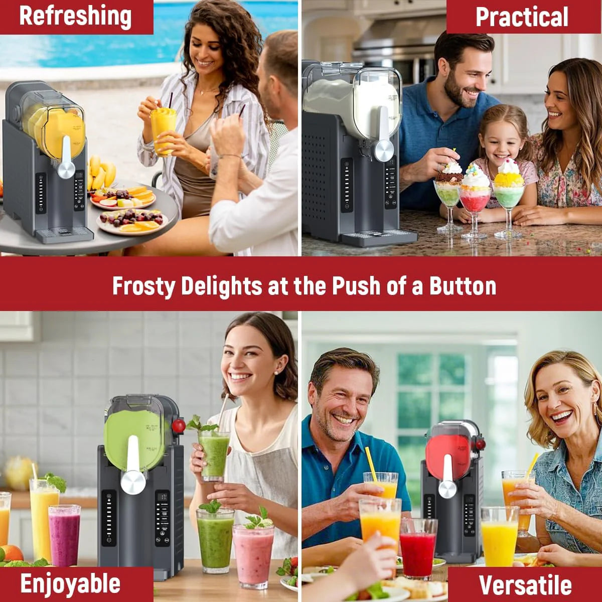 ZenVora Slushie Machine for Home, No-Ice Frozen Drink Maker, Real-Time Temperature Display, Auto-Cleaning, 6 Preset Modes, Frozen Margaritas, Cocktails, Frappes, Smoothies, Milkshakes