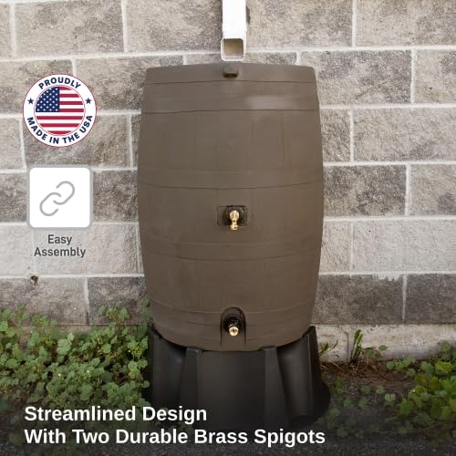 ZenVora 50 Gallon Rain Barrel with Brass Spigot, Large Outdoor Rainwater Collection and Storage Container for Garden