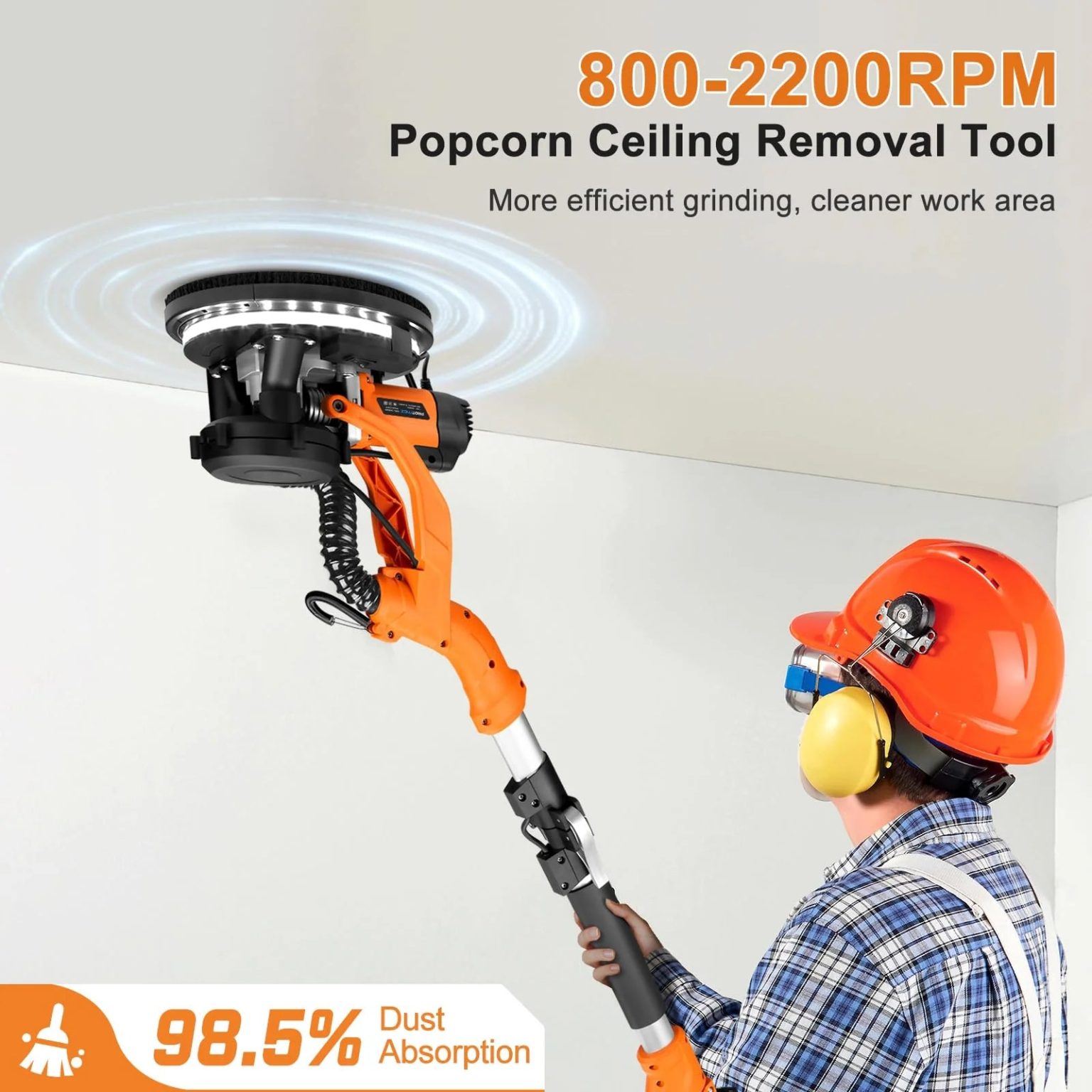 ZenVora 1000W Drywall Sander with Vacuum and LED Light, Electric Wall and Ceiling Sander with Dust Collection