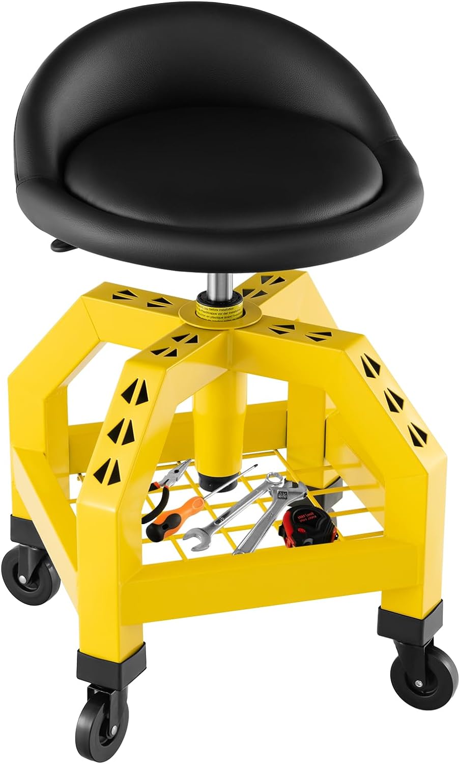 ZenVora Rolling Mechanic Stool with Wheels - Adjustable Height Swivel Garage Seat with Tool Tray, 330 lb Capacity