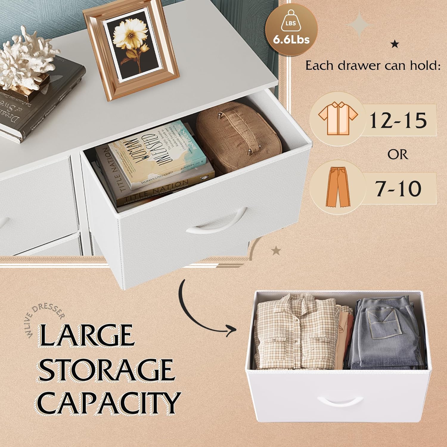ZenVora Tall Fabric Dresser with 8 Drawers, Bedroom Storage Chest and Clothing Organizer for Home and Closet