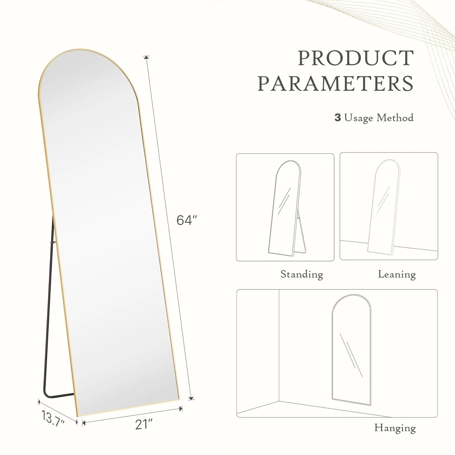 ZenVora Full Length Mirror with Stand, Aluminum Alloy Frame Full Body Floor Mirror for Bedroom and Cloakroom