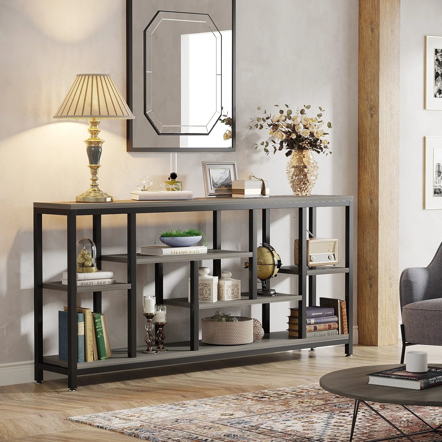 ZenVora 70.9 Inch Console Sofa Table with Storage, 3-Tier Entryway Table for Hallway