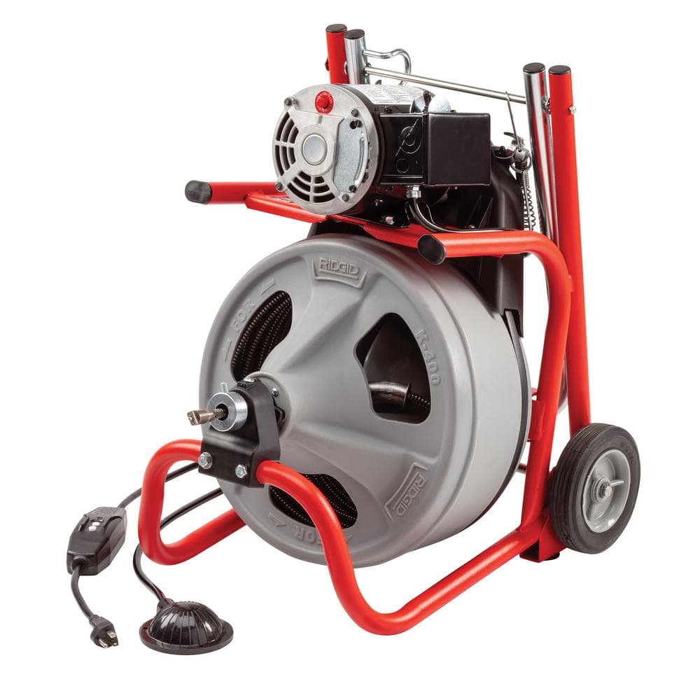 ZenVora 120V Drum Drain Cleaning Snake Auger with 3/8-In. x 75-Ft. Cable, 4-Piece Tool Set and Gloves