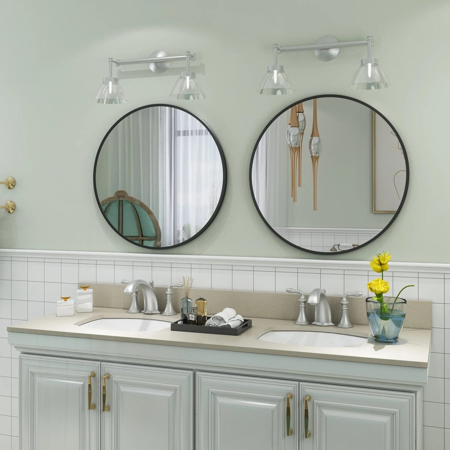 ZenVora Round Metal Black Frame Bathroom Vanity Mirror, Wall Mounted Decorative Mirror