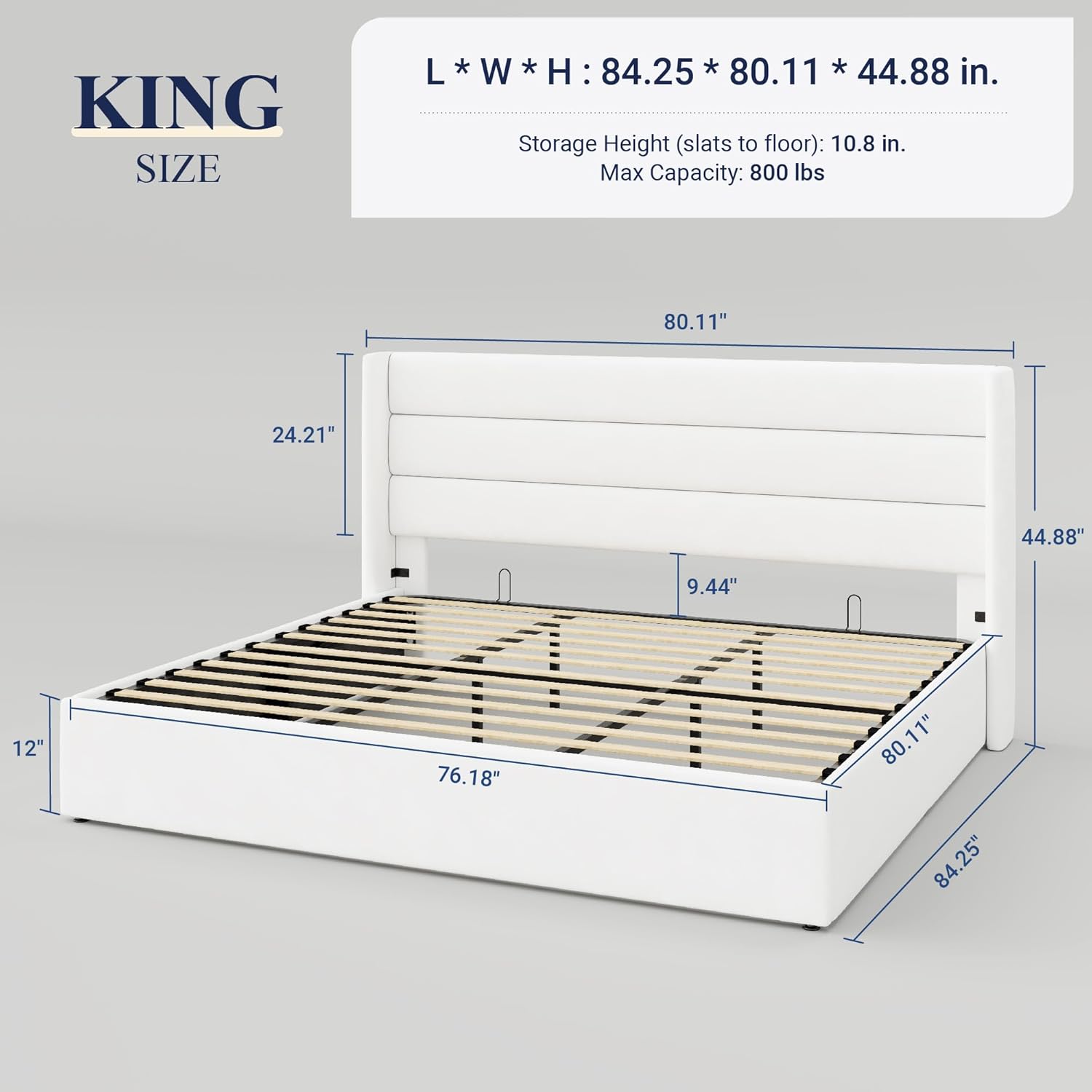 ZenVora Queen Size Lift Up Storage Bed with Wingback Headboard, Upholstered Platform Bed Frame with Hidden Storage