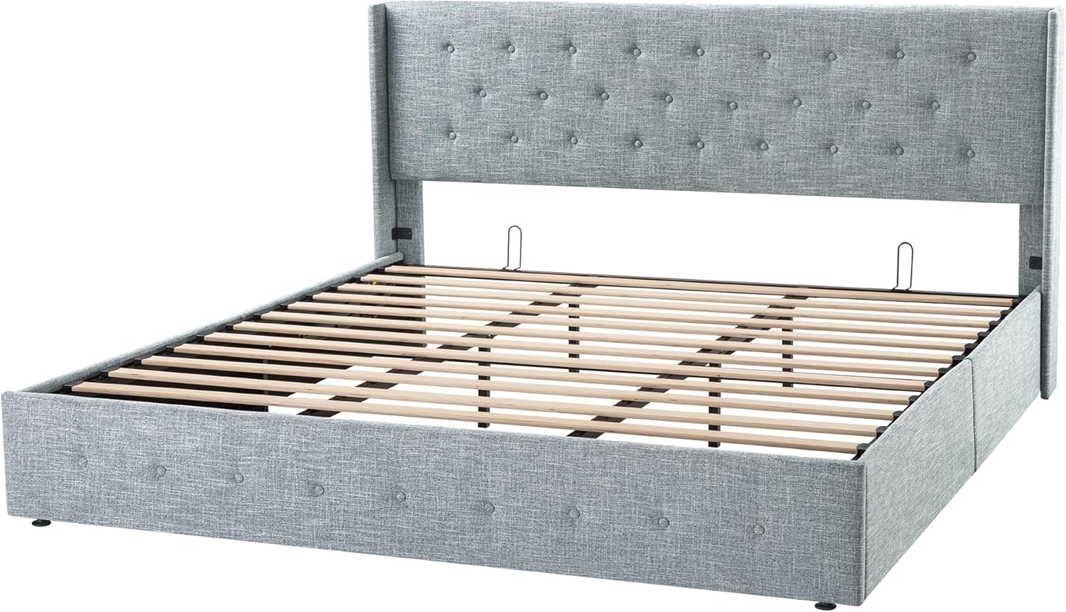 ZenVora Queen Size Lift Up Storage Bed with Wingback Headboard, Upholstered Platform Bed Frame with Hidden Storage