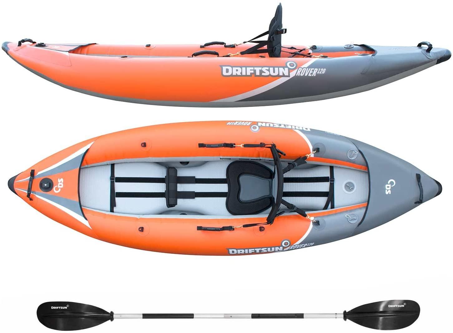 ZenVora Inflatable Tandem Whitewater Kayak with High-Pressure Floor, EVA Padded High-Back Seats, Paddles and Pump
