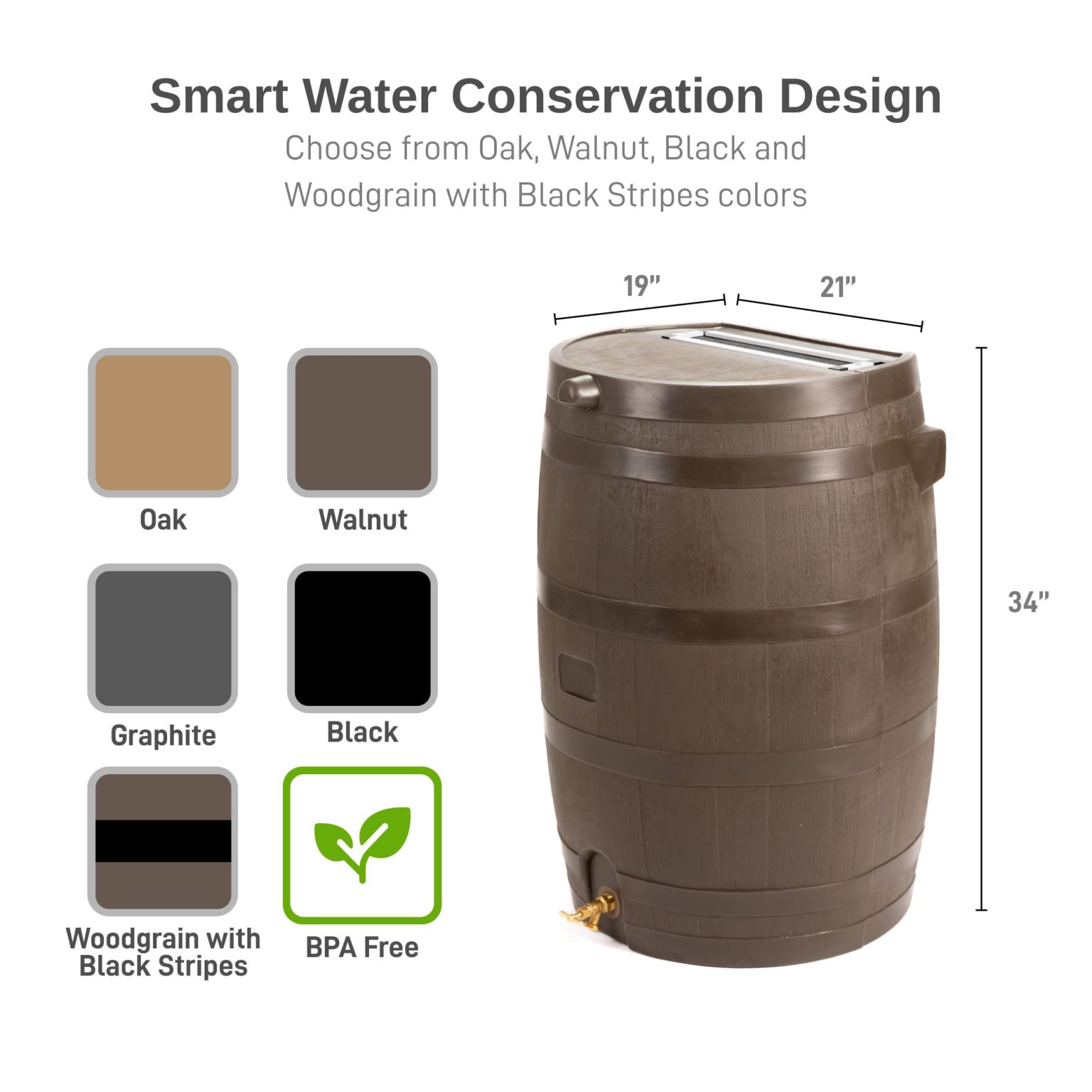 ZenVora 50 Gallon Rain Barrel with Brass Spigot, Large Outdoor Rainwater Collection and Storage Container for Garden