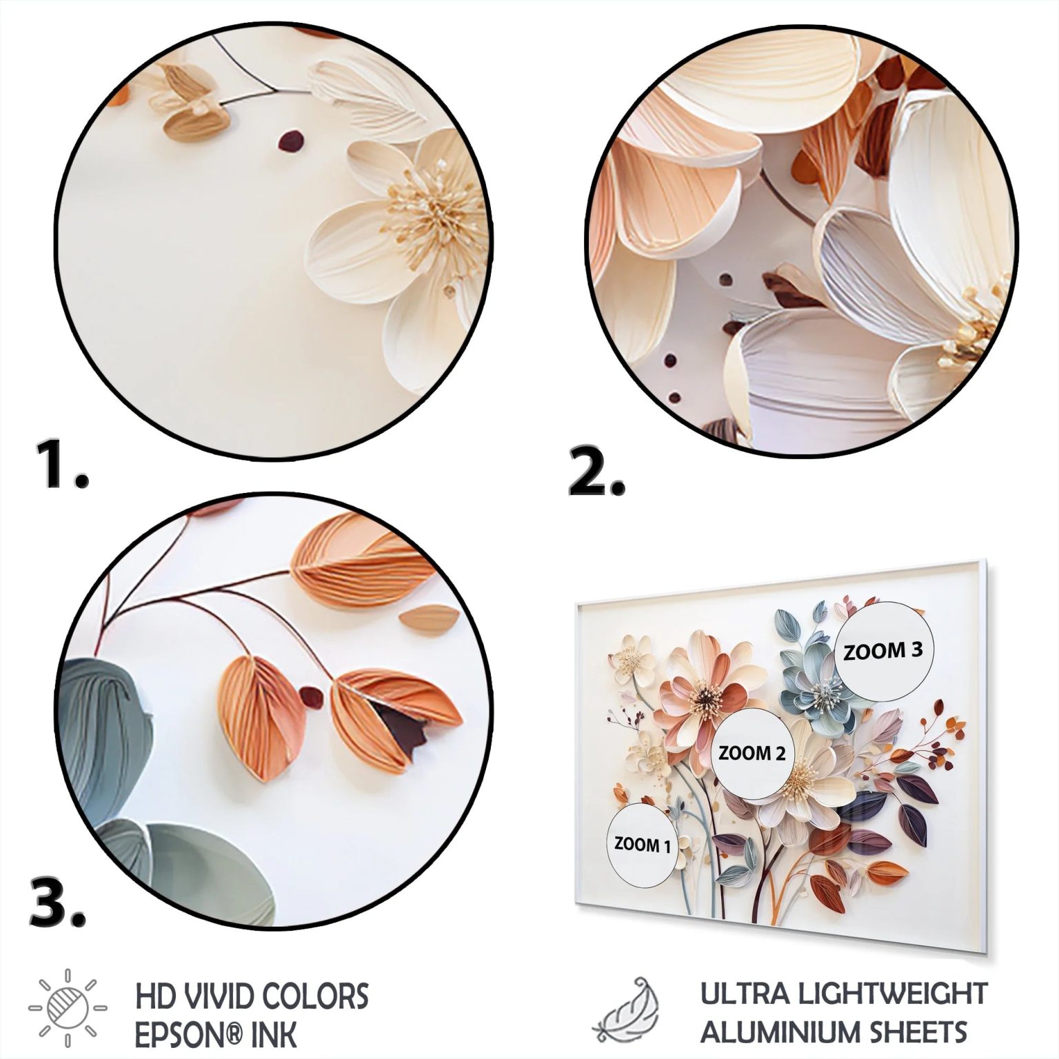 ZenVora White Botanical Collage Metal Wall Art, Abstract Botanical Decor for Living Room