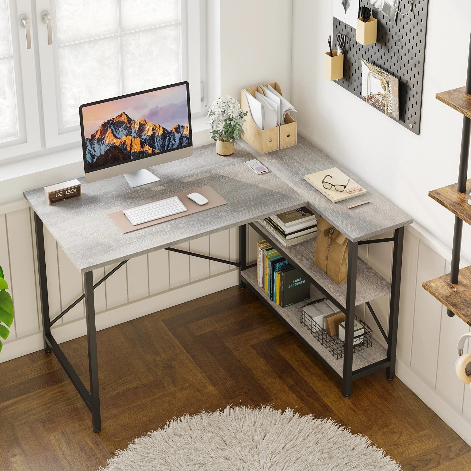 ZenVora Small L Shaped Computer Desk with Storage Shelves, Compact Corner Workstation for Home Office and Study