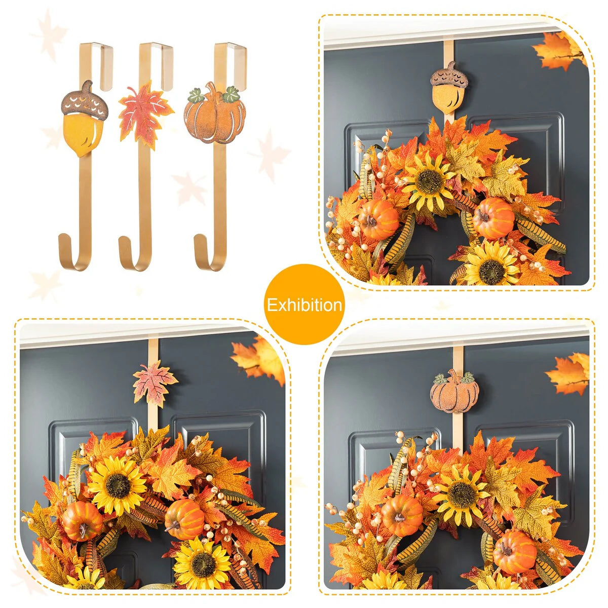 ZenVora Thanksgiving LED Lighted Fall Maple Leaf Wreath and Garland - Autumn Home Decor