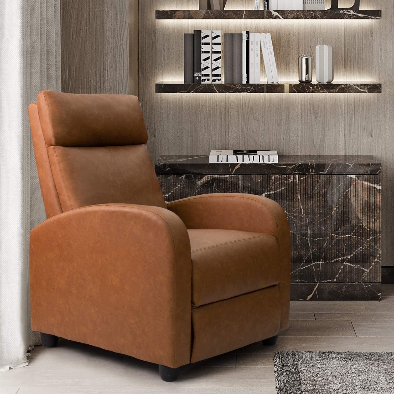 ZenVora PU Leather Recliner Chair, Single Living Room Sofa Lounge Chair with Reclining Function