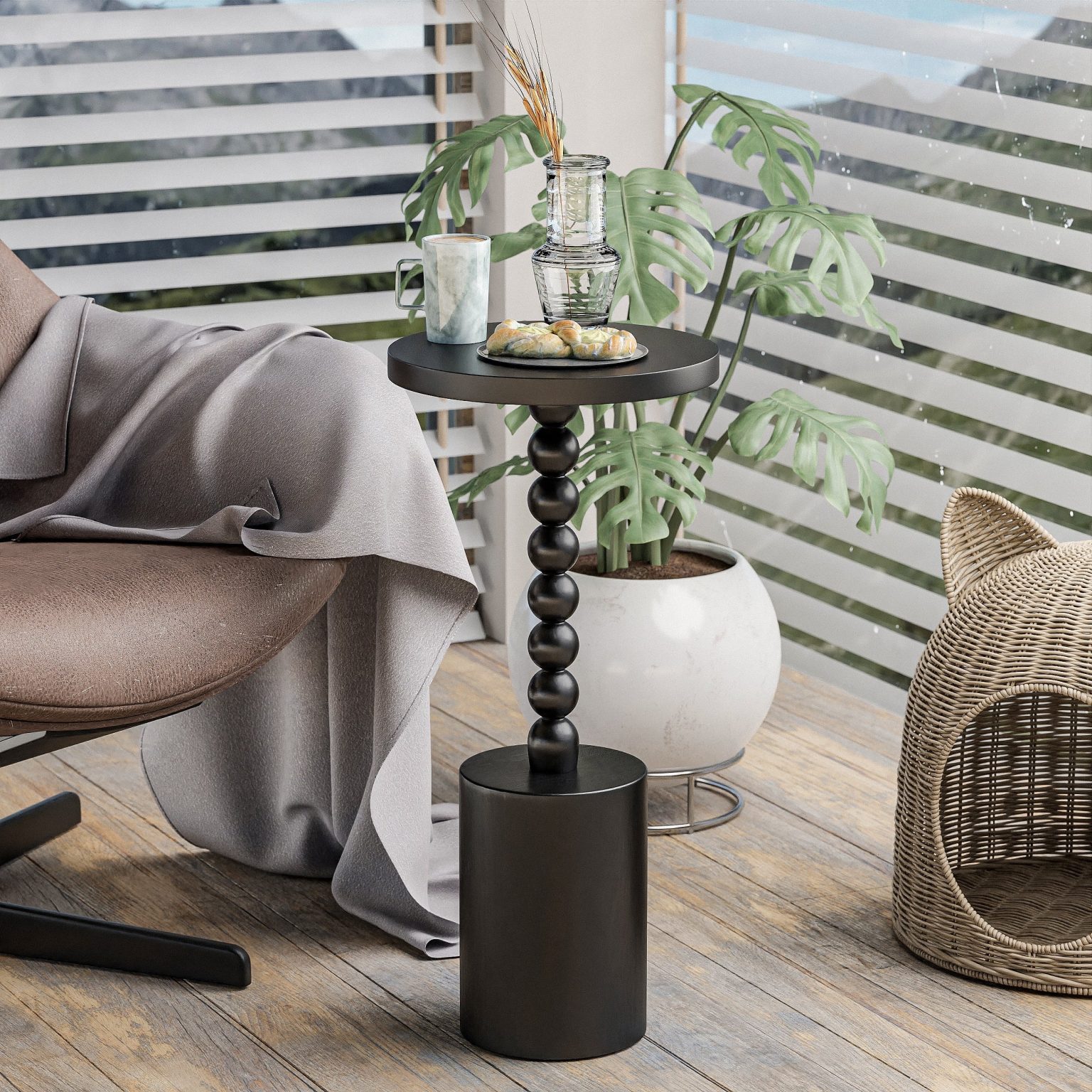 ZenVora Wood Pedestal End Table, Round Martini Drink Table for Small Spaces, Living Room and Bedroom