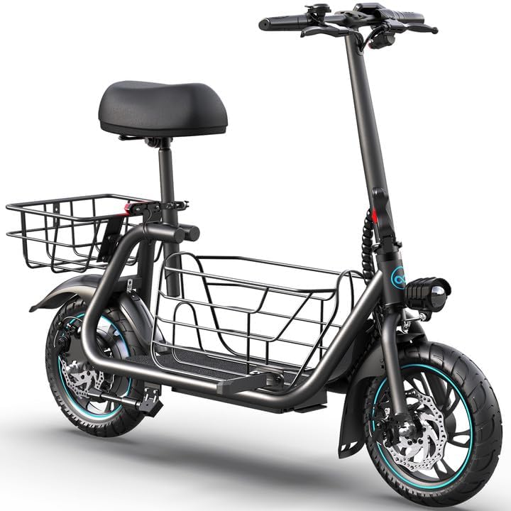 ZenVora Adults Electric Scooter with Large Middle Basket