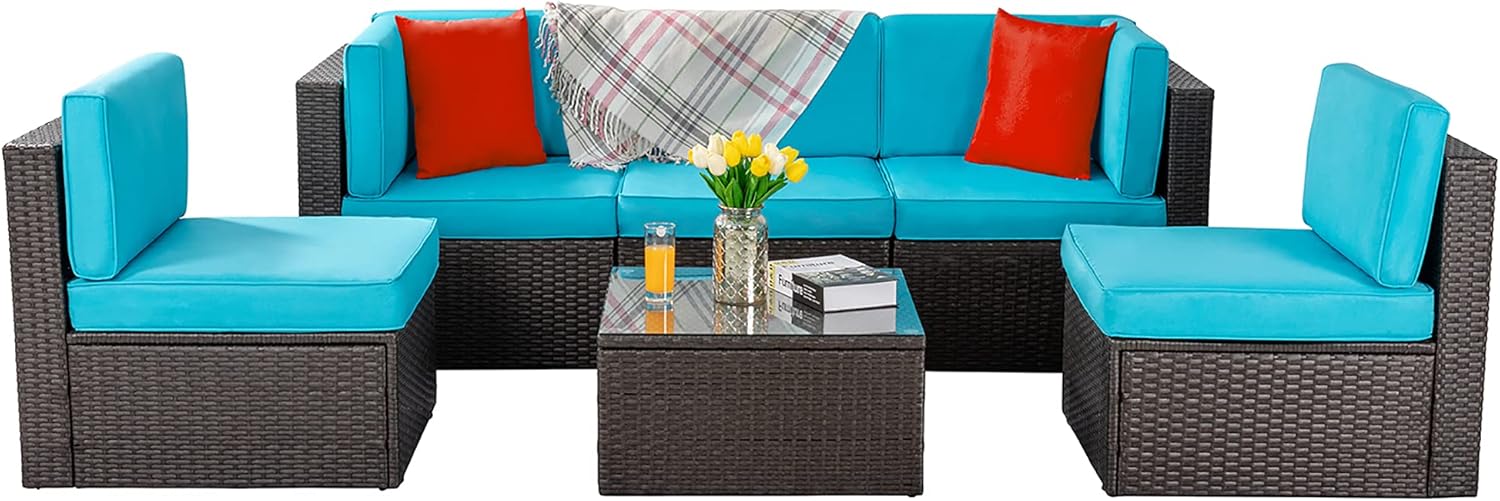 ZenVora 5-Piece All-Weather Patio Furniture Set with Ottoman, Outdoor Wicker Conversation Sofa Set with Cushions for Garden, Deck & Backyard